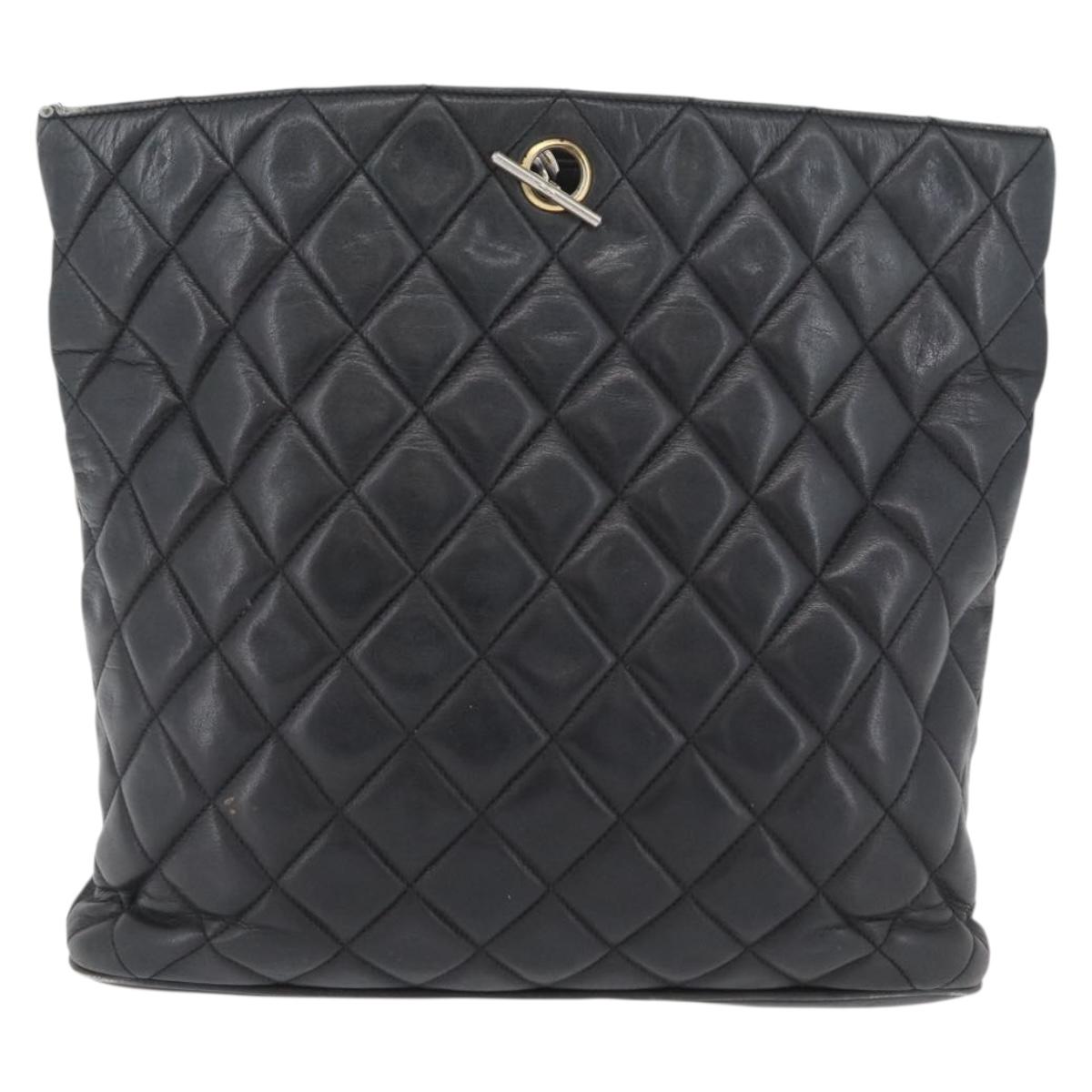 CHANEL Matelasse Chain Shoulder Bag Lamb Skin Black Gold CC Auth ARZ445