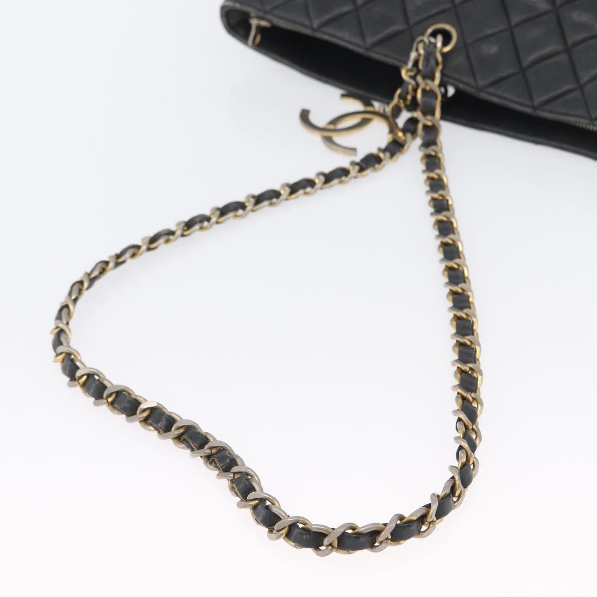 CHANEL Matelasse Chain Shoulder Bag Lamb Skin Black Gold CC Auth ARZ445
