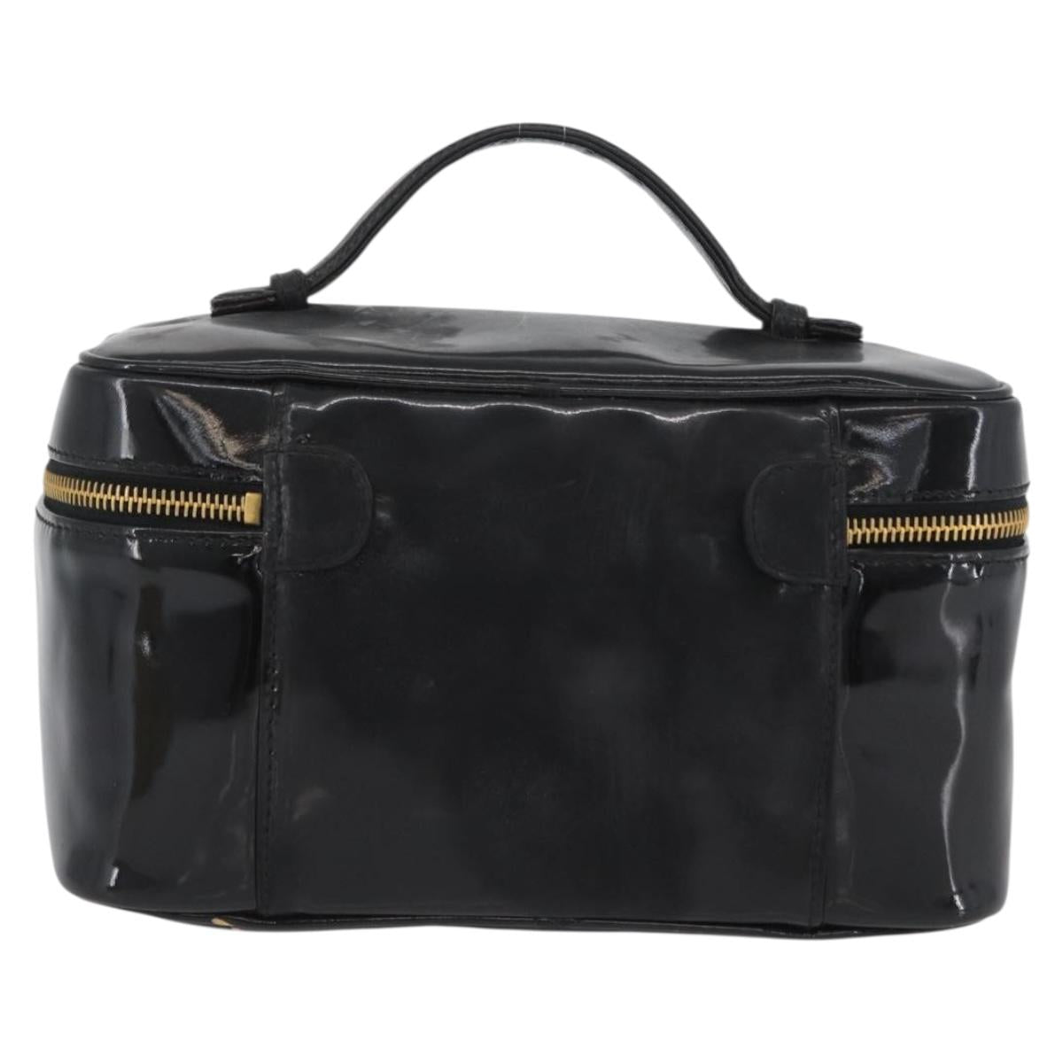 CHANEL COCO Mark Vanity Hand Bag Patent leather 2way Black Gold CC Auth ARZ446