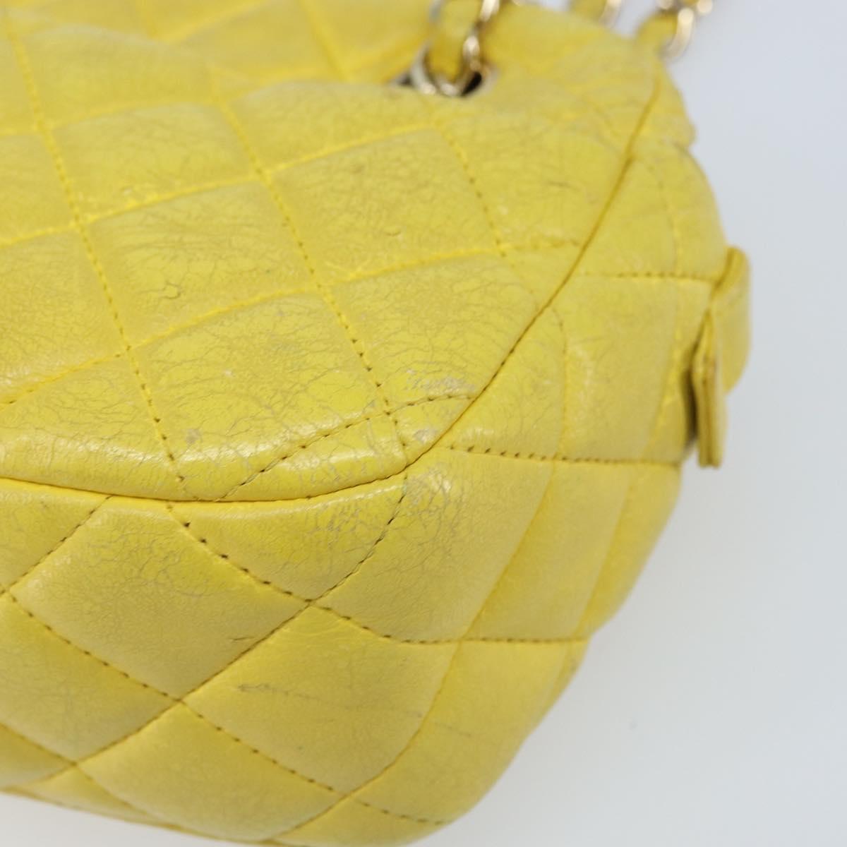 CHANEL Matelasse Chain Shoulder Bag Lamb Skin Yellow Gold CC Auth ARZ447