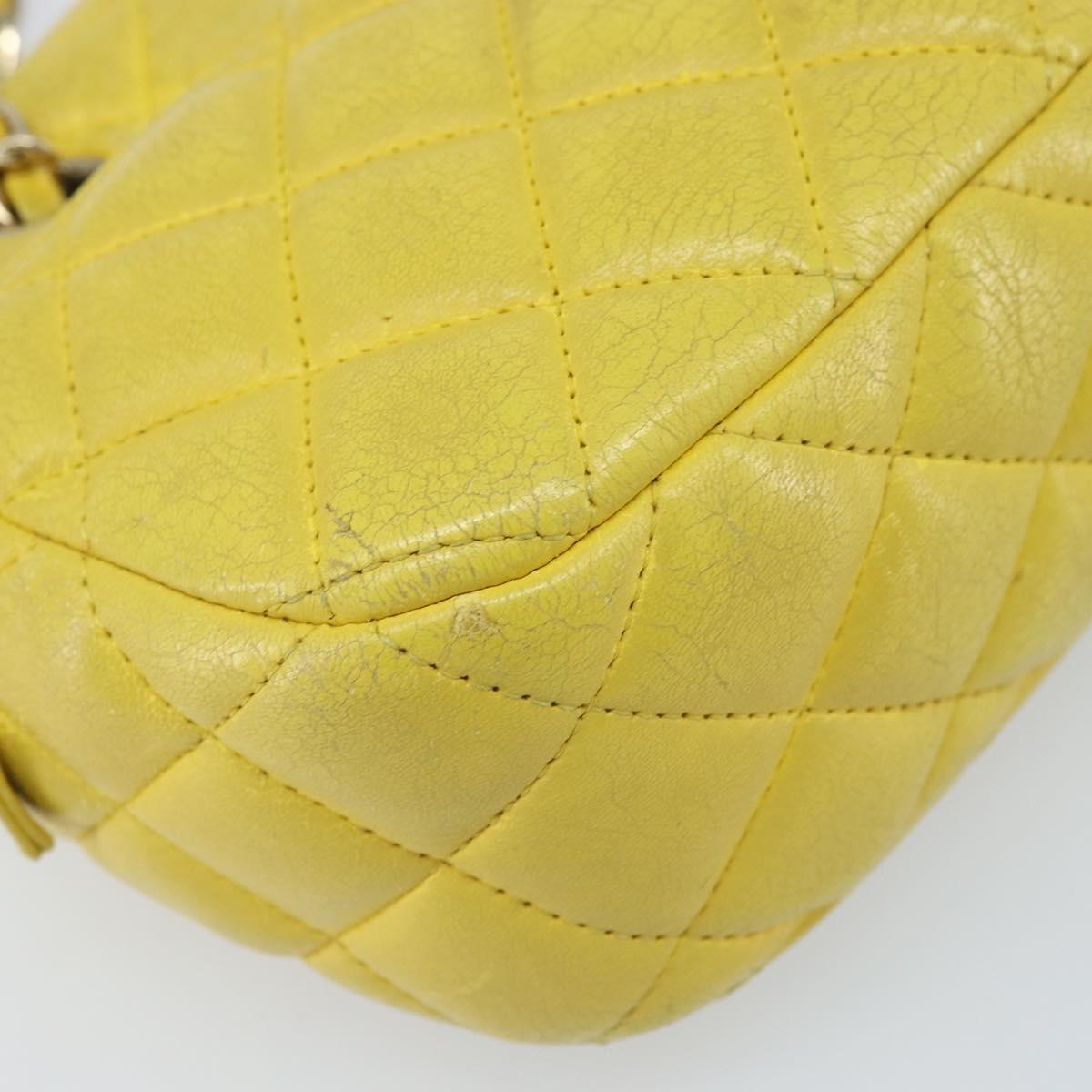 CHANEL Matelasse Chain Shoulder Bag Lamb Skin Yellow Gold CC Auth ARZ447