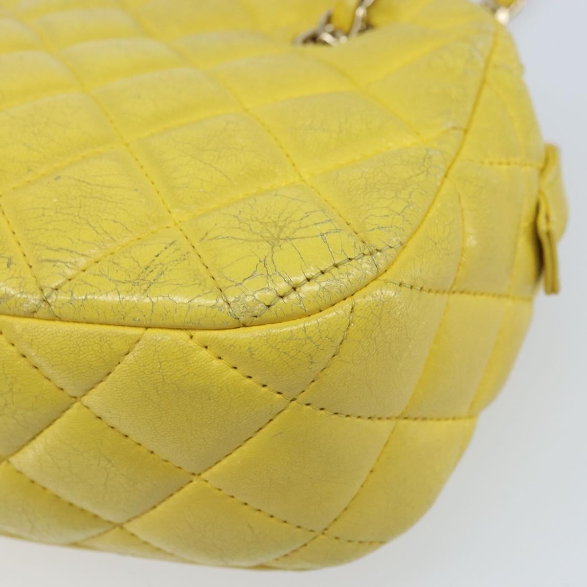 CHANEL Matelasse Chain Shoulder Bag Lamb Skin Yellow Gold CC Auth ARZ447