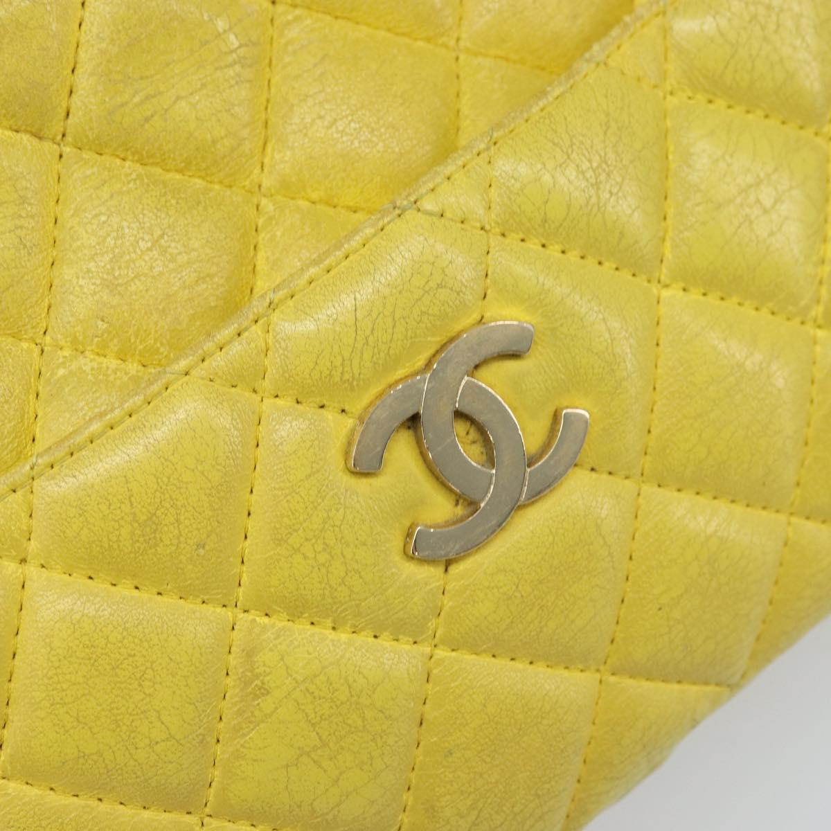 CHANEL Matelasse Chain Shoulder Bag Lamb Skin Yellow Gold CC Auth ARZ447