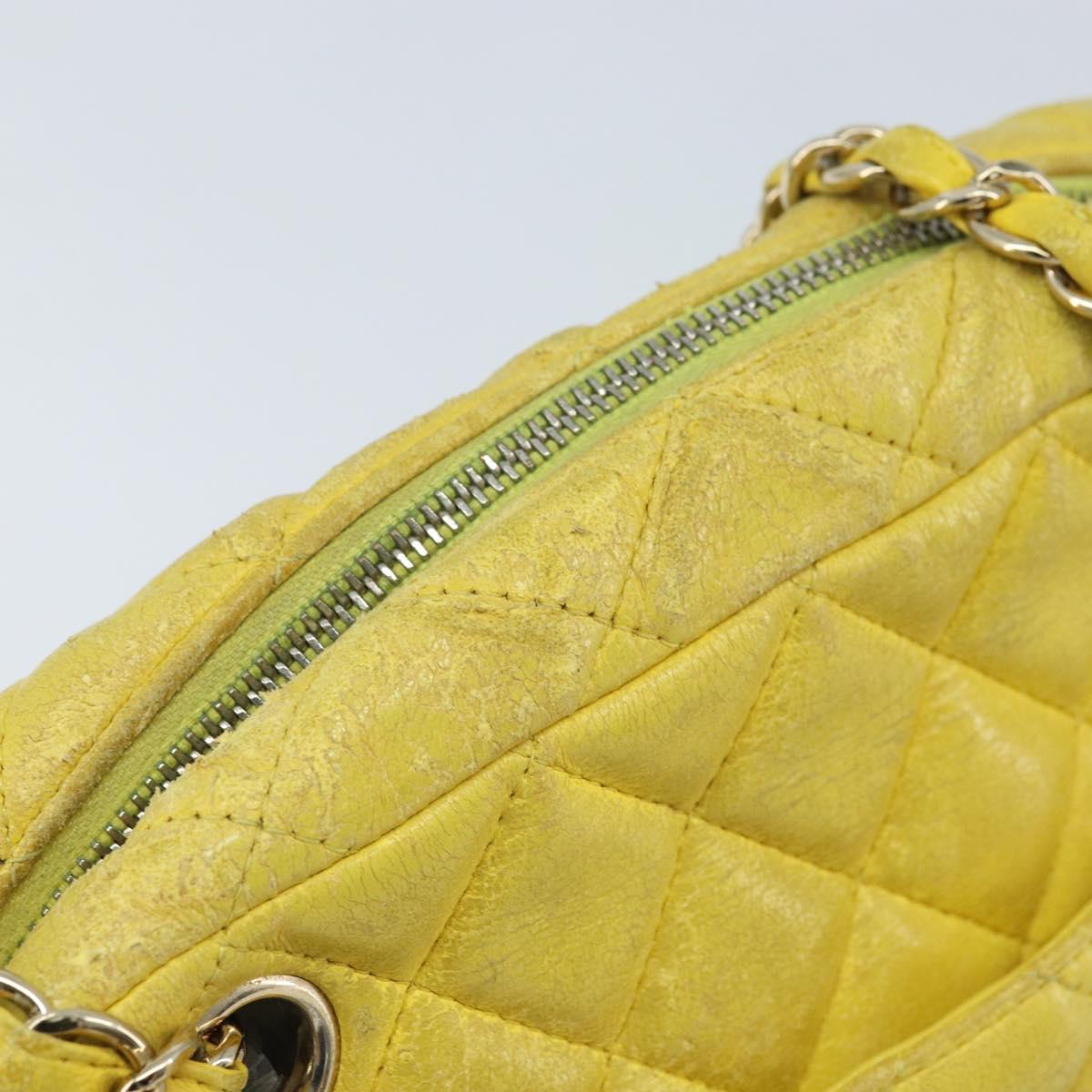 CHANEL Matelasse Chain Shoulder Bag Lamb Skin Yellow Gold CC Auth ARZ447