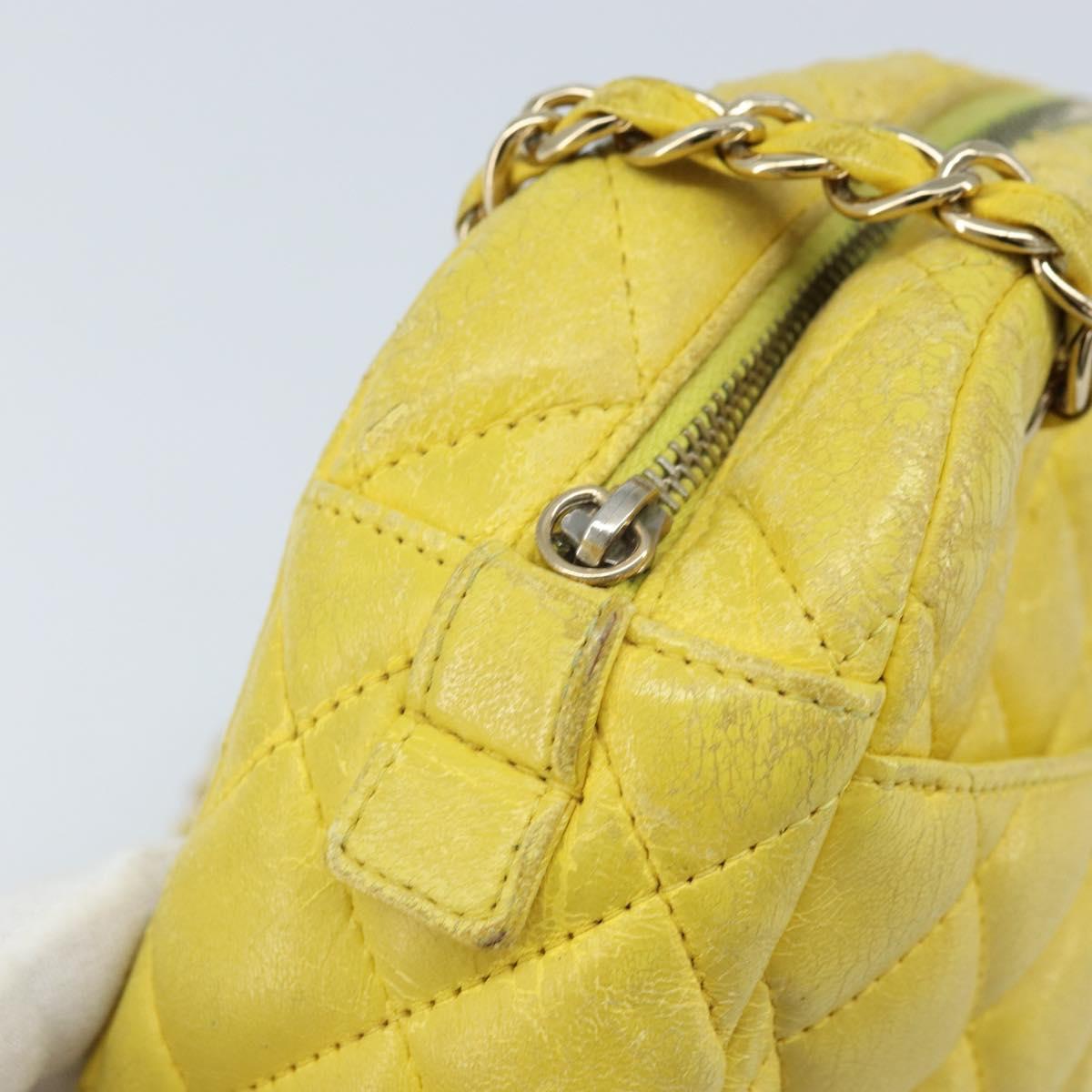 CHANEL Matelasse Chain Shoulder Bag Lamb Skin Yellow Gold CC Auth ARZ447