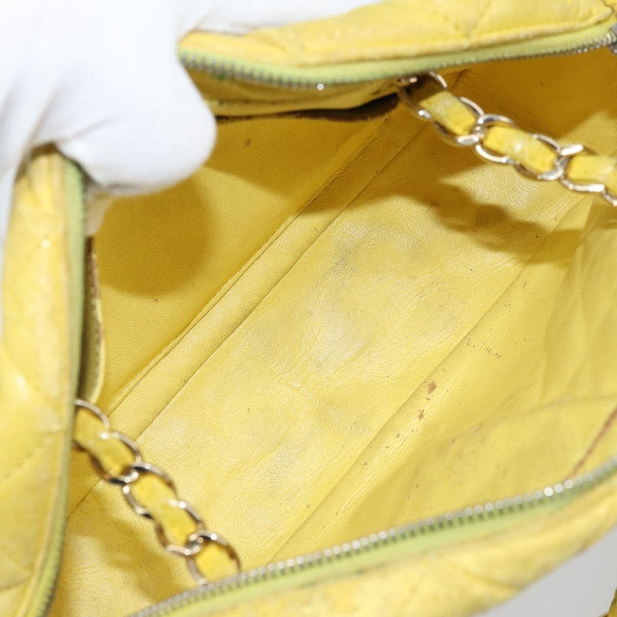 CHANEL Matelasse Chain Shoulder Bag Lamb Skin Yellow Gold CC Auth ARZ447