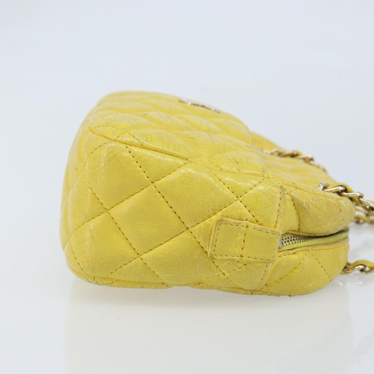CHANEL Matelasse Chain Shoulder Bag Lamb Skin Yellow Gold CC Auth ARZ447