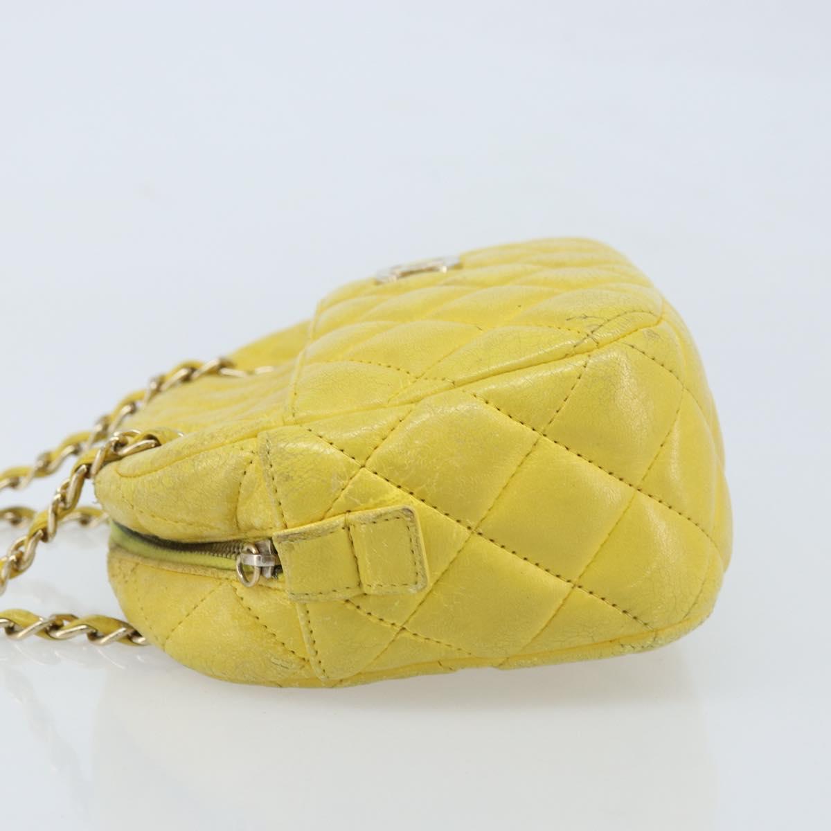 CHANEL Matelasse Chain Shoulder Bag Lamb Skin Yellow Gold CC Auth ARZ447