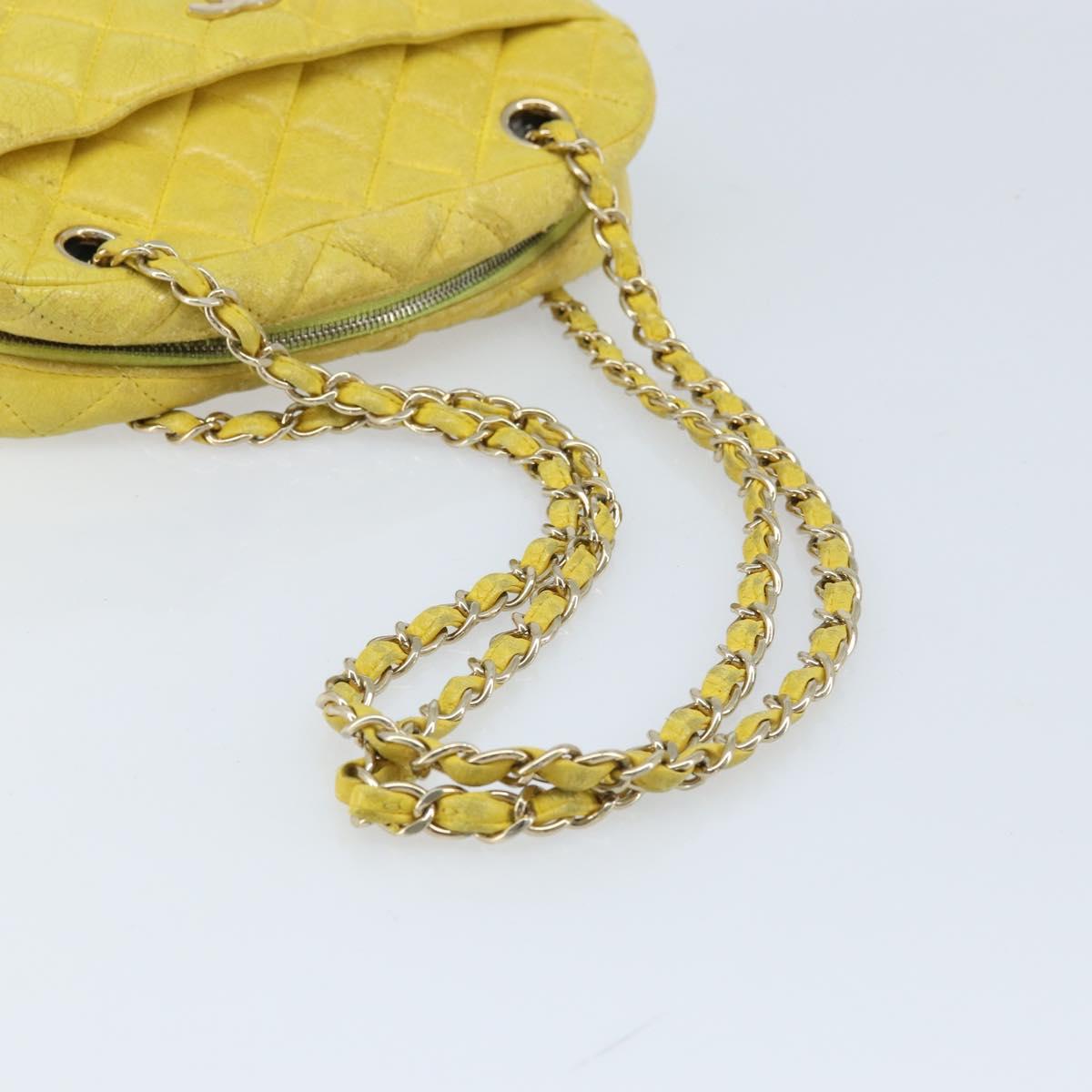 CHANEL Matelasse Chain Shoulder Bag Lamb Skin Yellow Gold CC Auth ARZ447