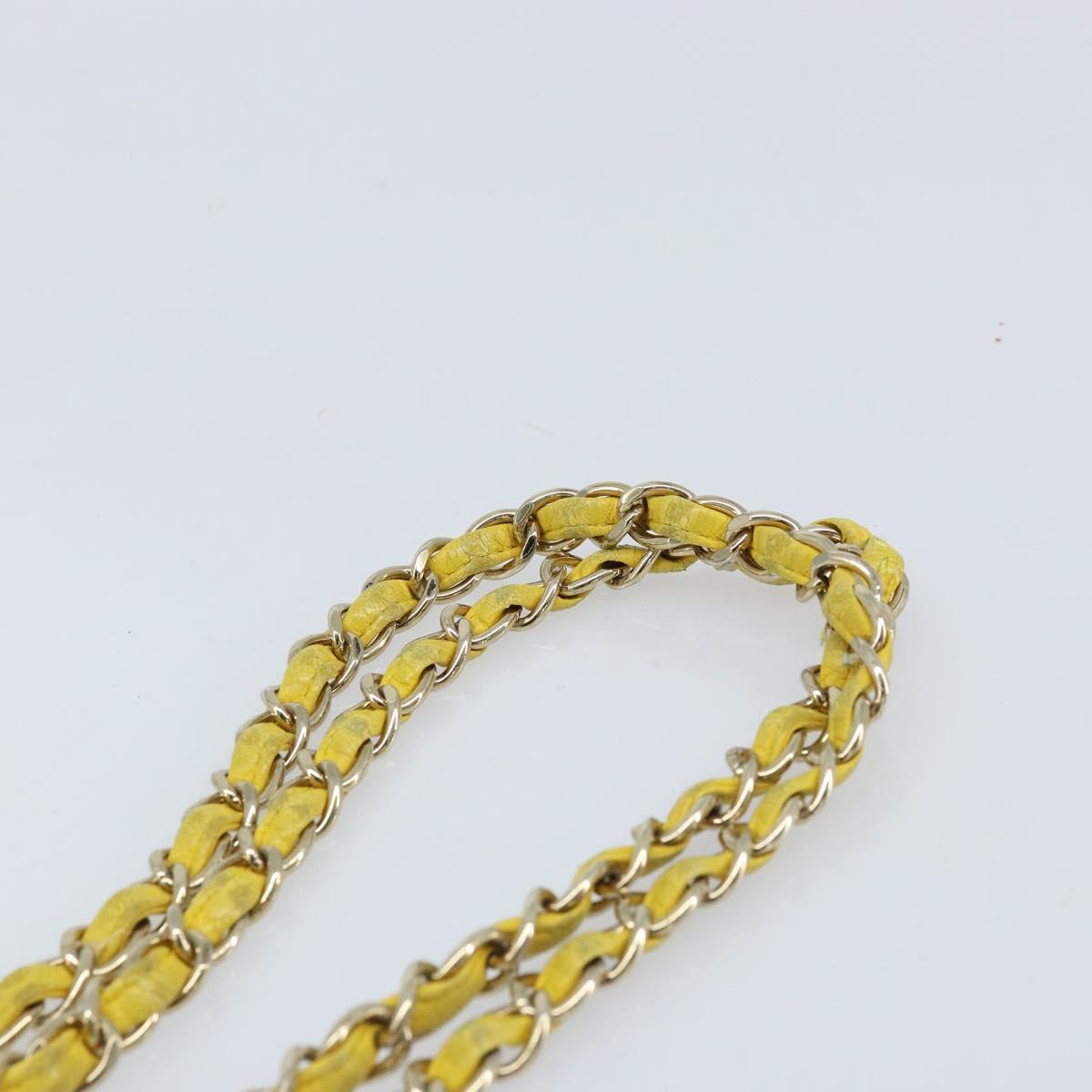 CHANEL Matelasse Chain Shoulder Bag Lamb Skin Yellow Gold CC Auth ARZ447