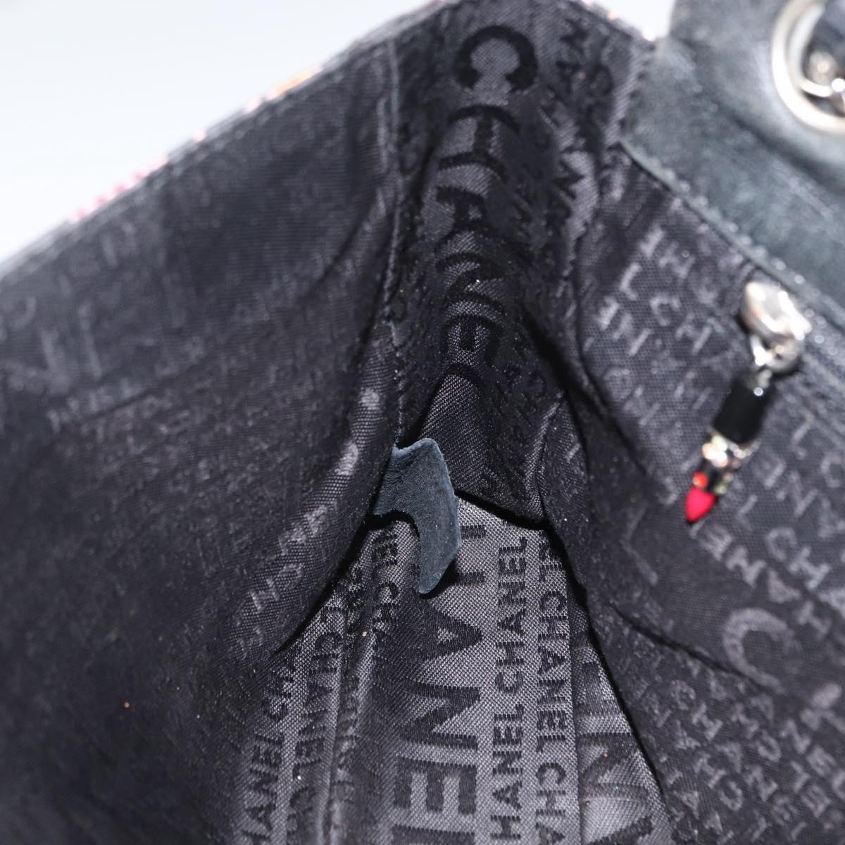 CHANEL Chain Shoulder Bag Satin Black Silver CC Auth ARZ448A