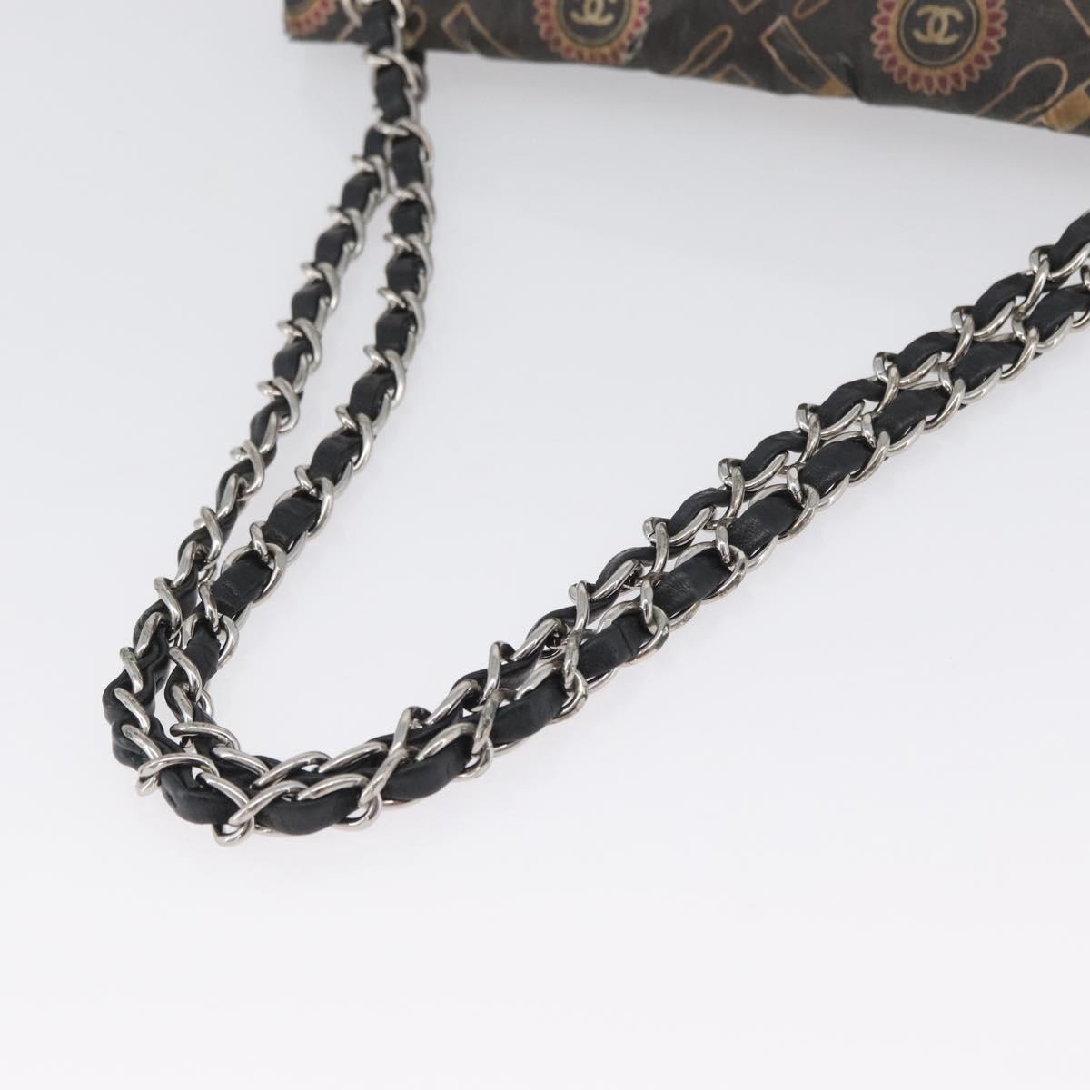 CHANEL Chain Shoulder Bag Satin Black Silver CC Auth ARZ448A