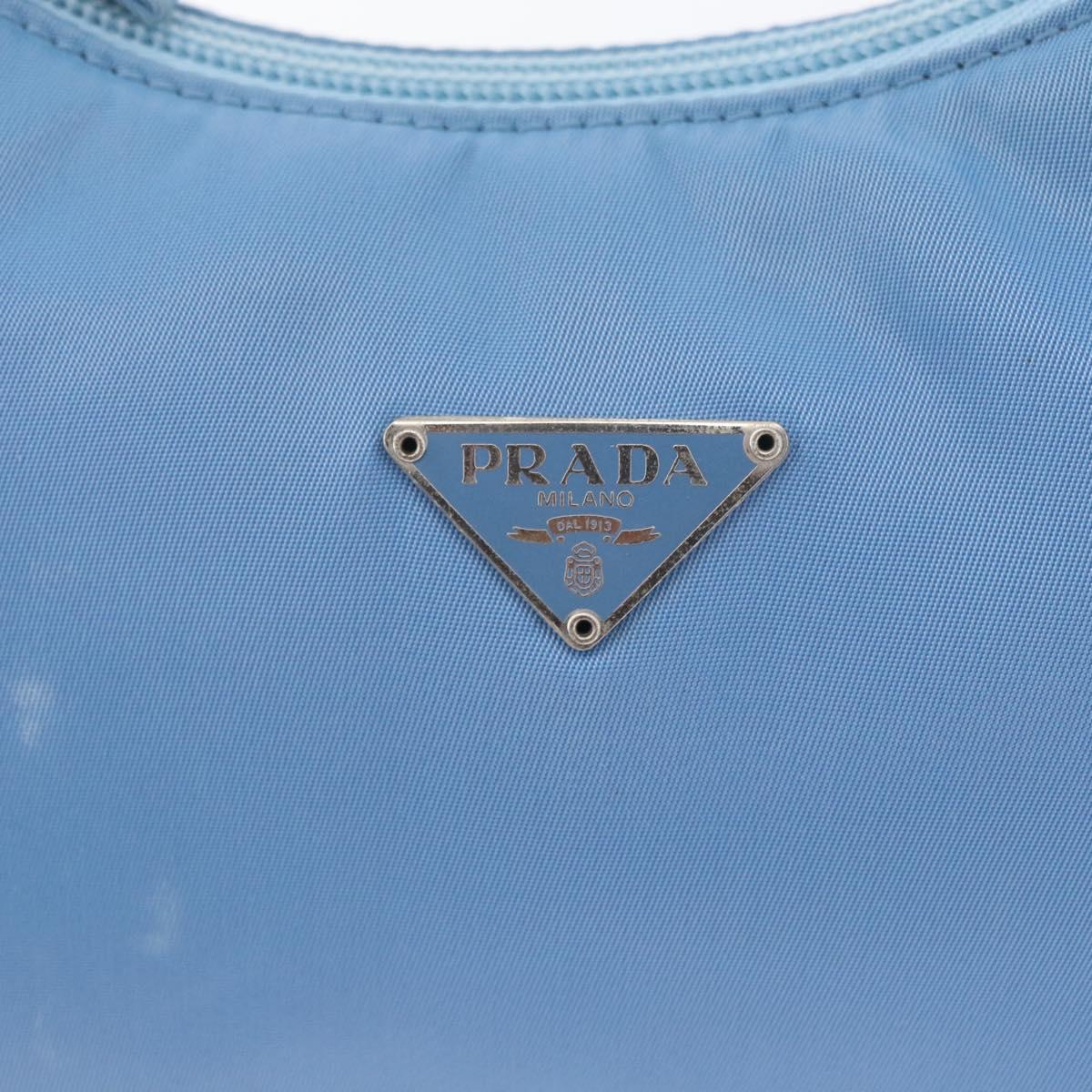 PRADA Hand Bag Nylon Light Blue Silver Auth ARZ485A