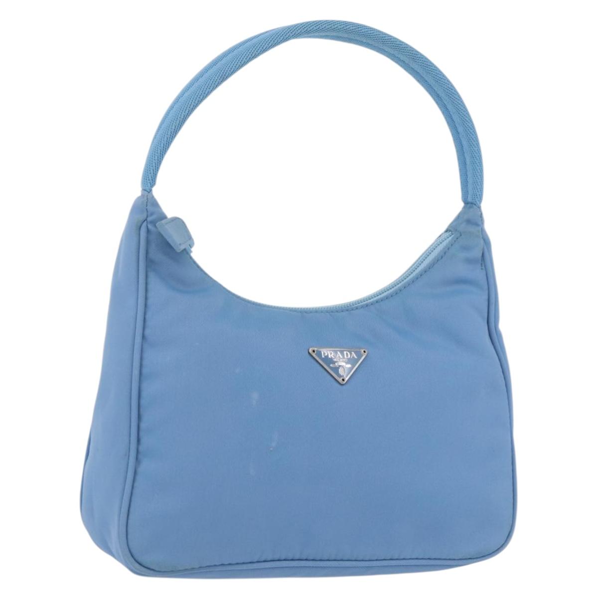 PRADA Hand Bag Nylon Light Blue Silver Auth ARZ485A