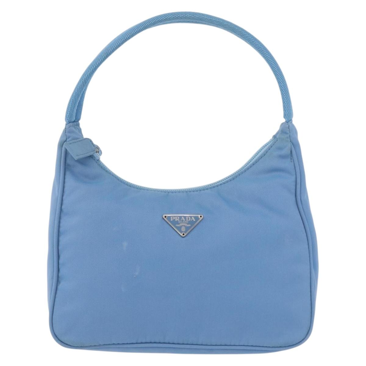 PRADA Hand Bag Nylon Light Blue Silver Auth ARZ485A
