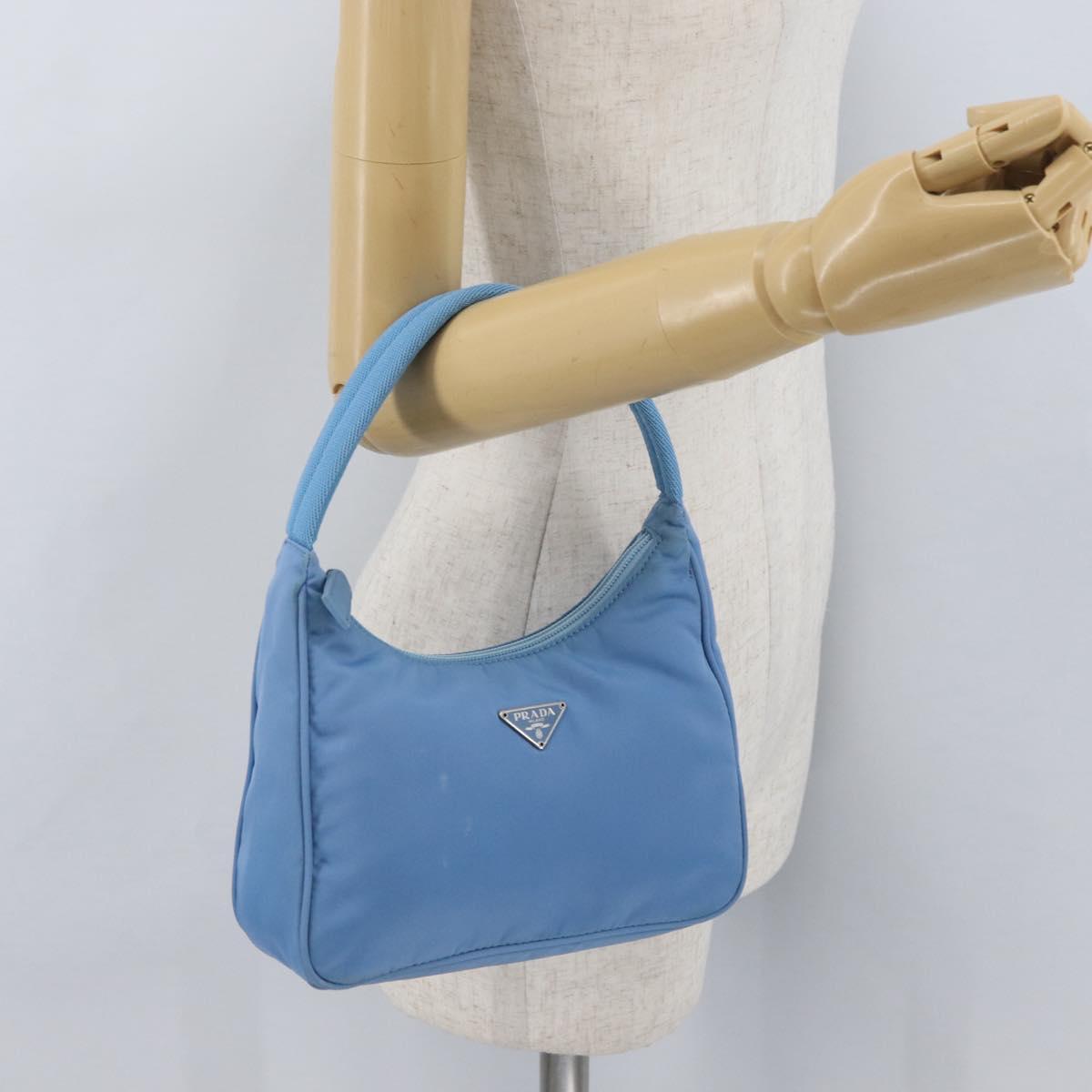 PRADA Hand Bag Nylon Light Blue Silver Auth ARZ485A