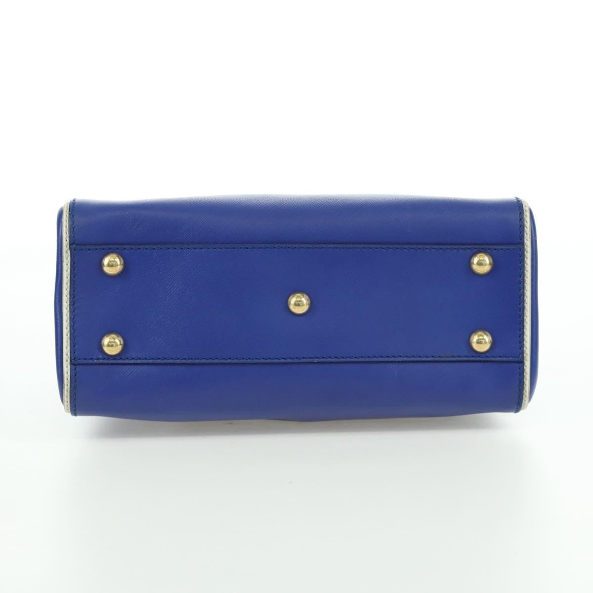 Salvatore Ferragamo Gancini Sofia Hand Bag Leather 2way Blue Gold Auth ARZ486A