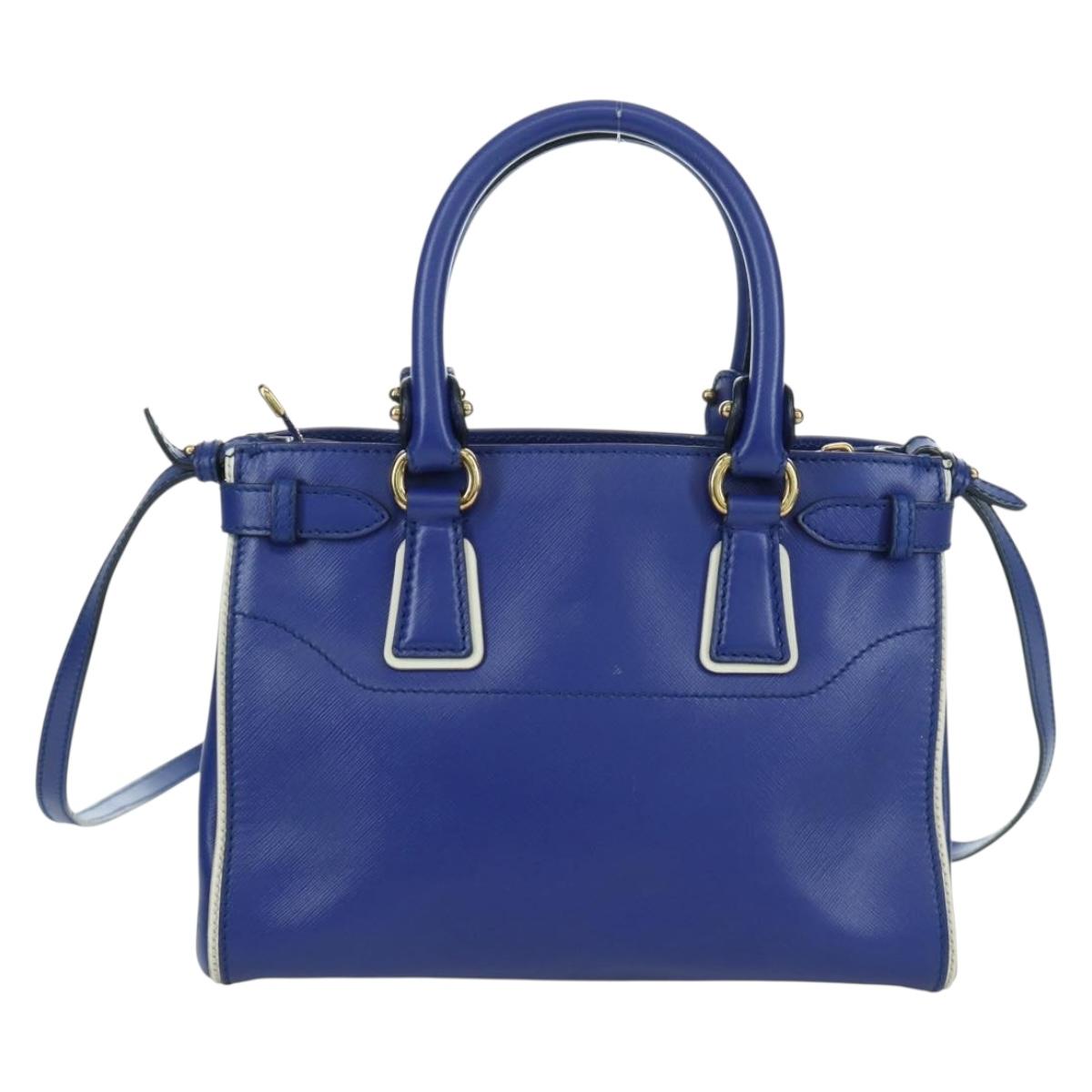 Salvatore Ferragamo Gancini Sofia Hand Bag Leather 2way Blue Gold Auth ARZ486A