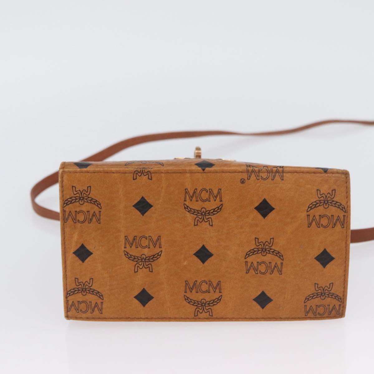 MCM Vicetos Logogram Hand Bag PVC Leather 2way Brown Gold Auth ARZ491