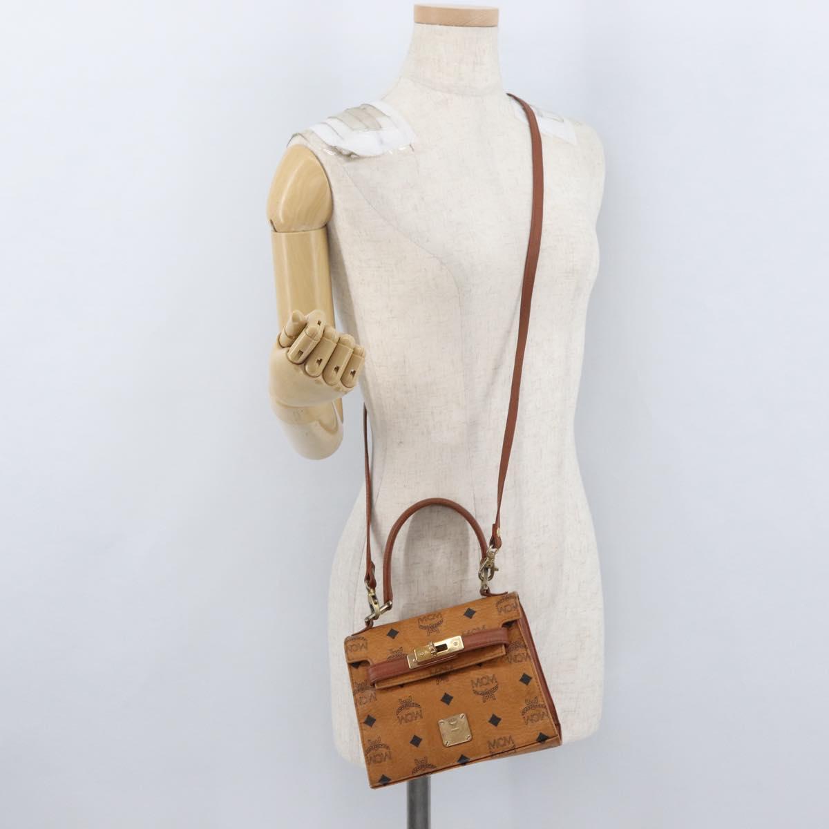 MCM Vicetos Logogram Hand Bag PVC Leather 2way Brown Gold Auth ARZ491