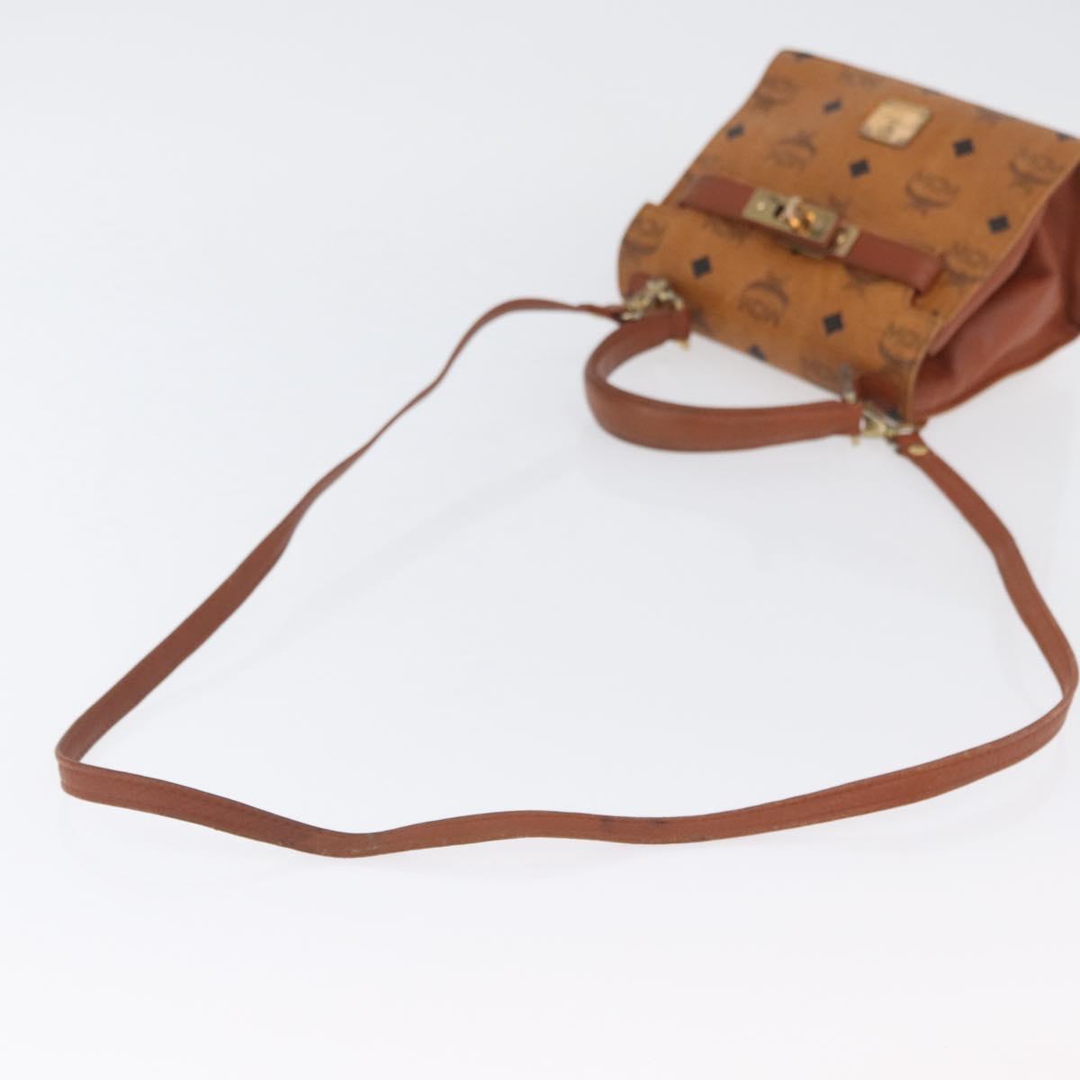 MCM Vicetos Logogram Hand Bag PVC Leather 2way Brown Gold Auth ARZ491