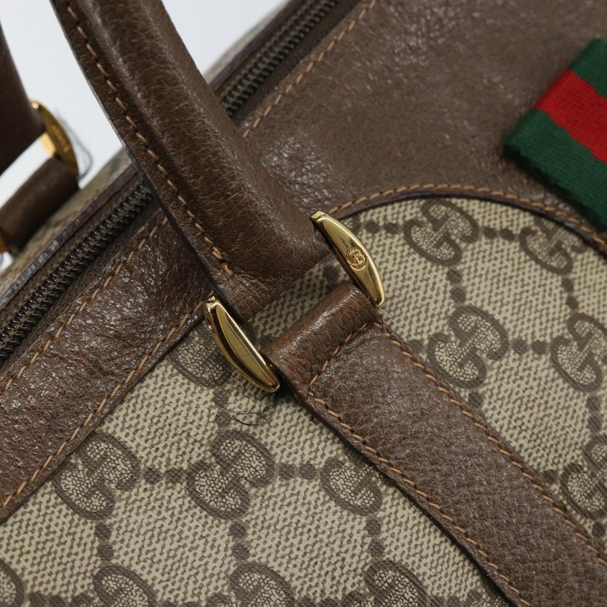 GUCCI GG Supreme Web Sherry Line Boston Bag PVC Beige Gold 40 02 007 Auth ARZ492