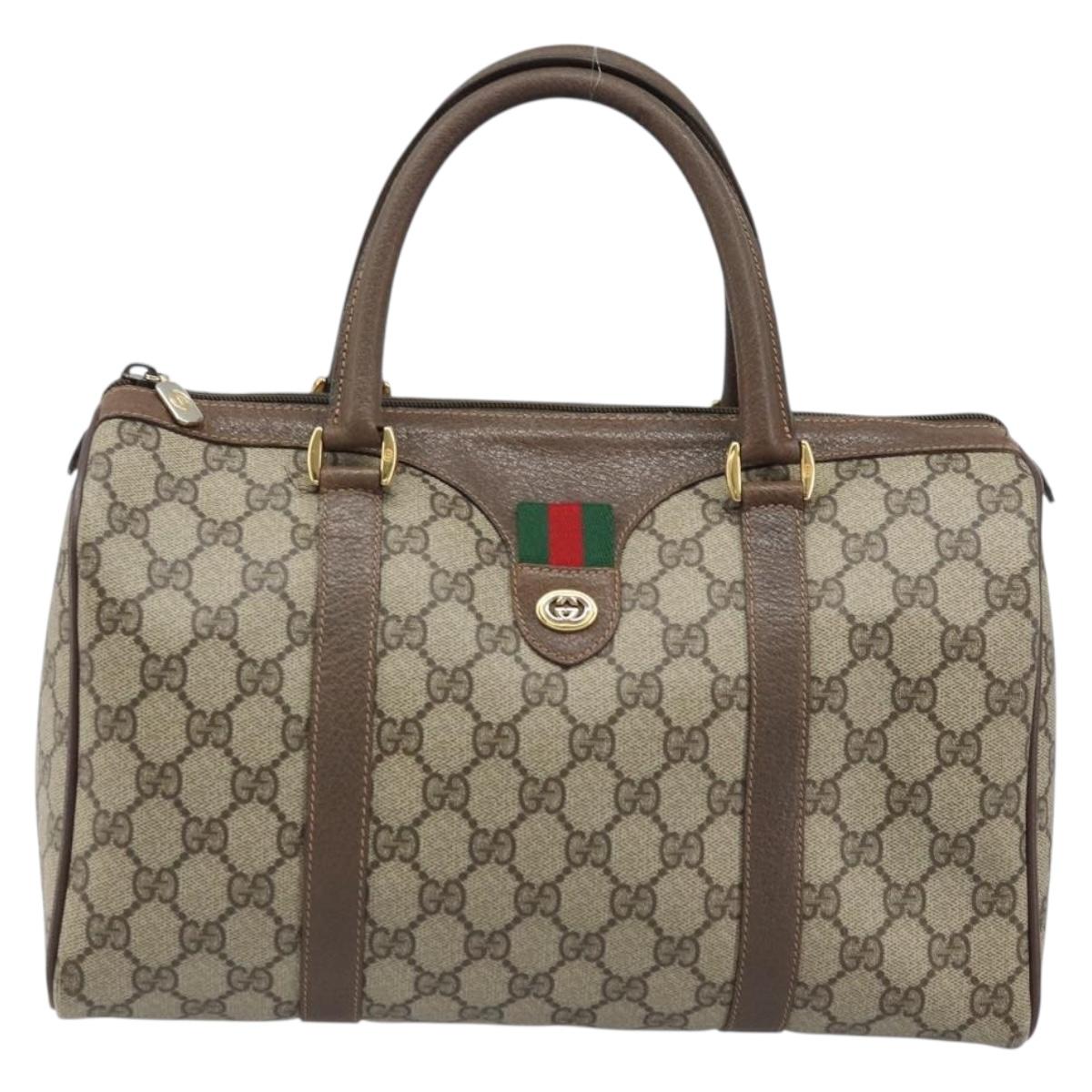 GUCCI GG Supreme Web Sherry Line Boston Bag PVC Beige Gold 40 02 007 Auth ARZ492