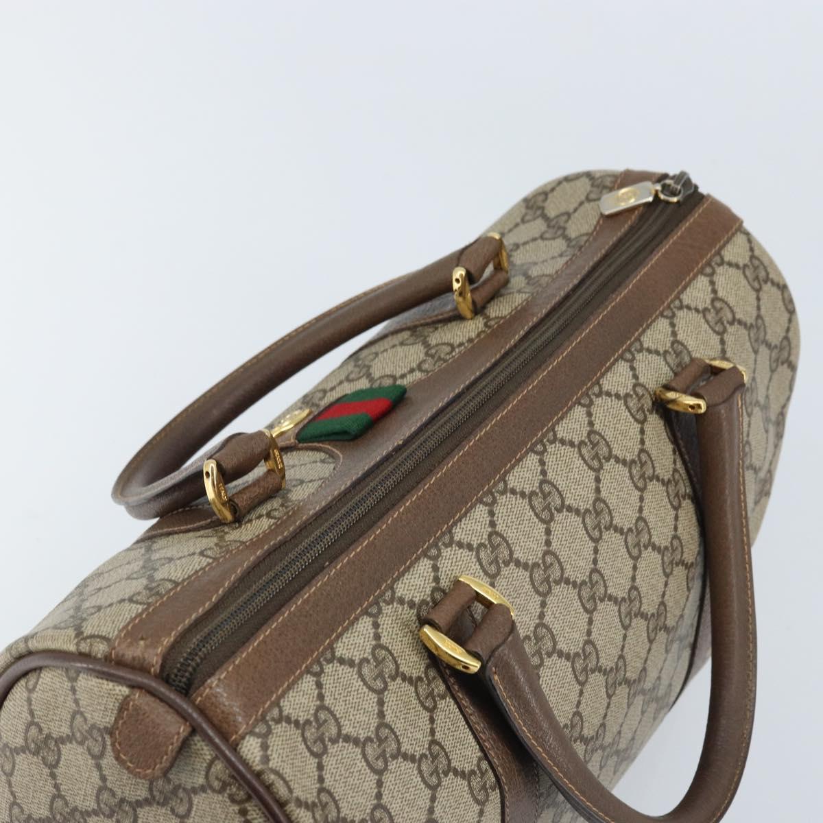 GUCCI GG Supreme Web Sherry Line Boston Bag PVC Beige Gold 40 02 007 Auth ARZ492