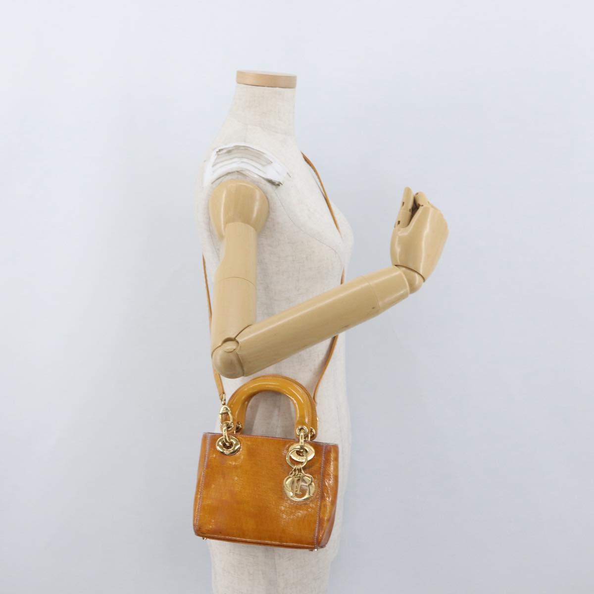 Christian Dior Trotter Canvas Lady Dior Hand Bag 2way Yellow Gold Auth ARZ504
