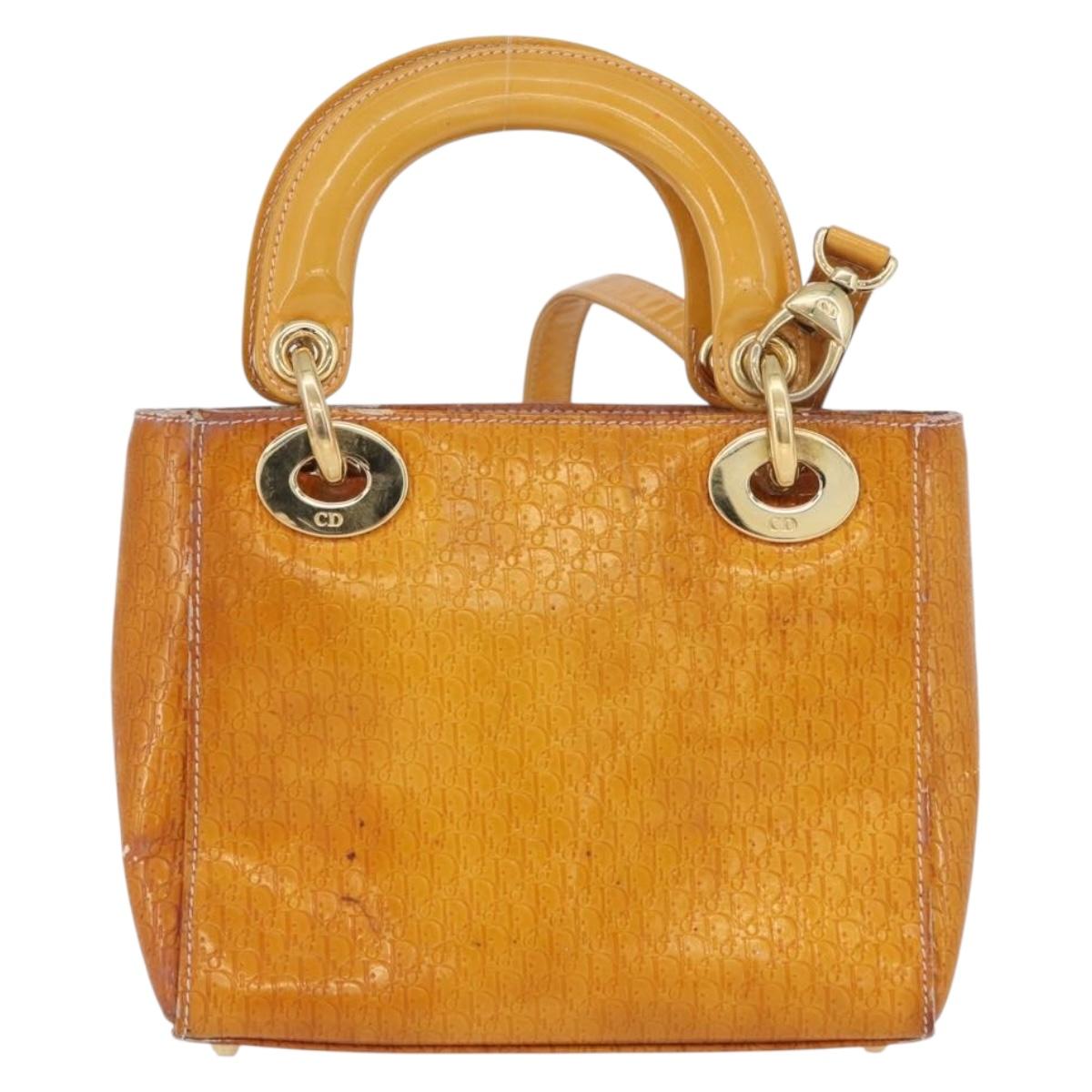 Christian Dior Trotter Canvas Lady Dior Hand Bag 2way Yellow Gold Auth ARZ504