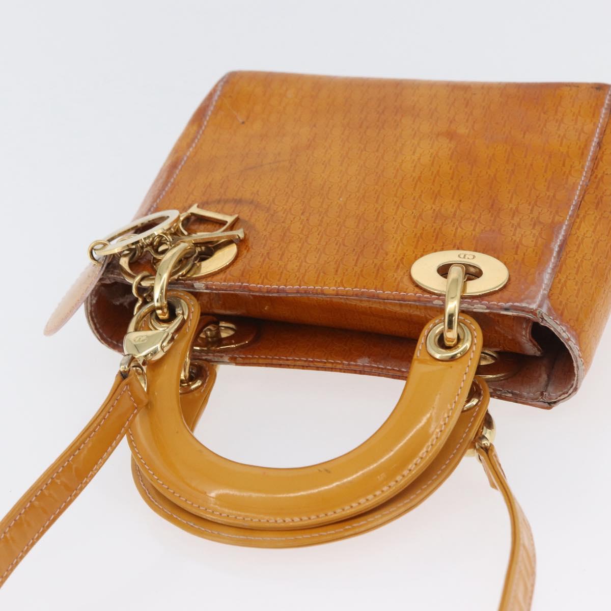 Christian Dior Trotter Canvas Lady Dior Hand Bag 2way Yellow Gold Auth ARZ504