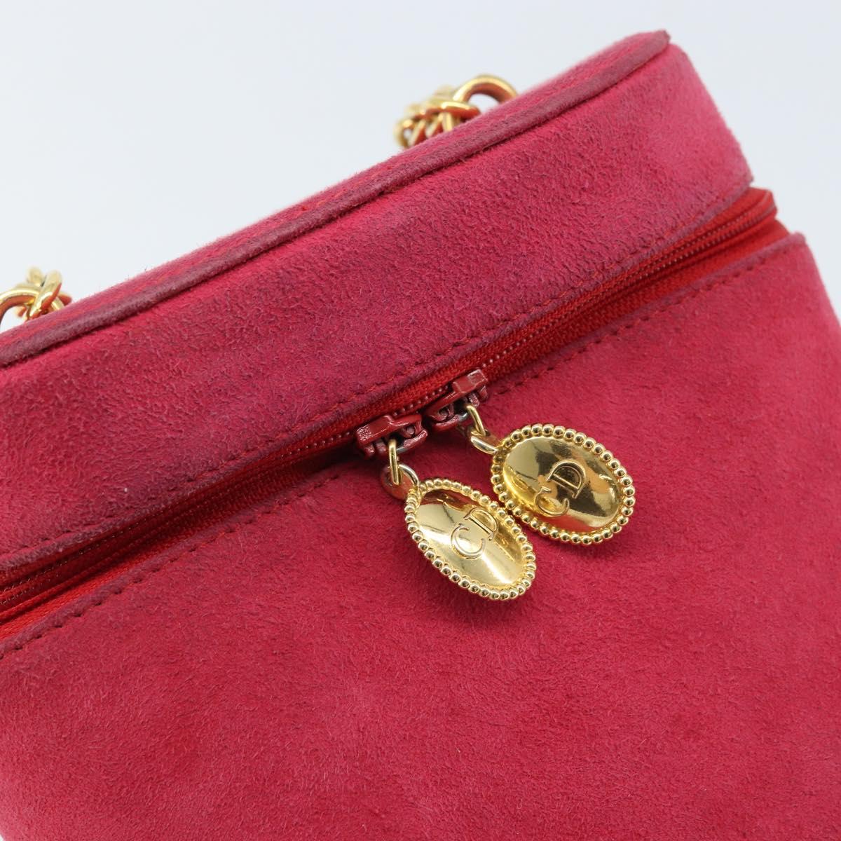 Christian Dior Chain Shoulder Bag Suede Pink Gold Auth ARZ505A