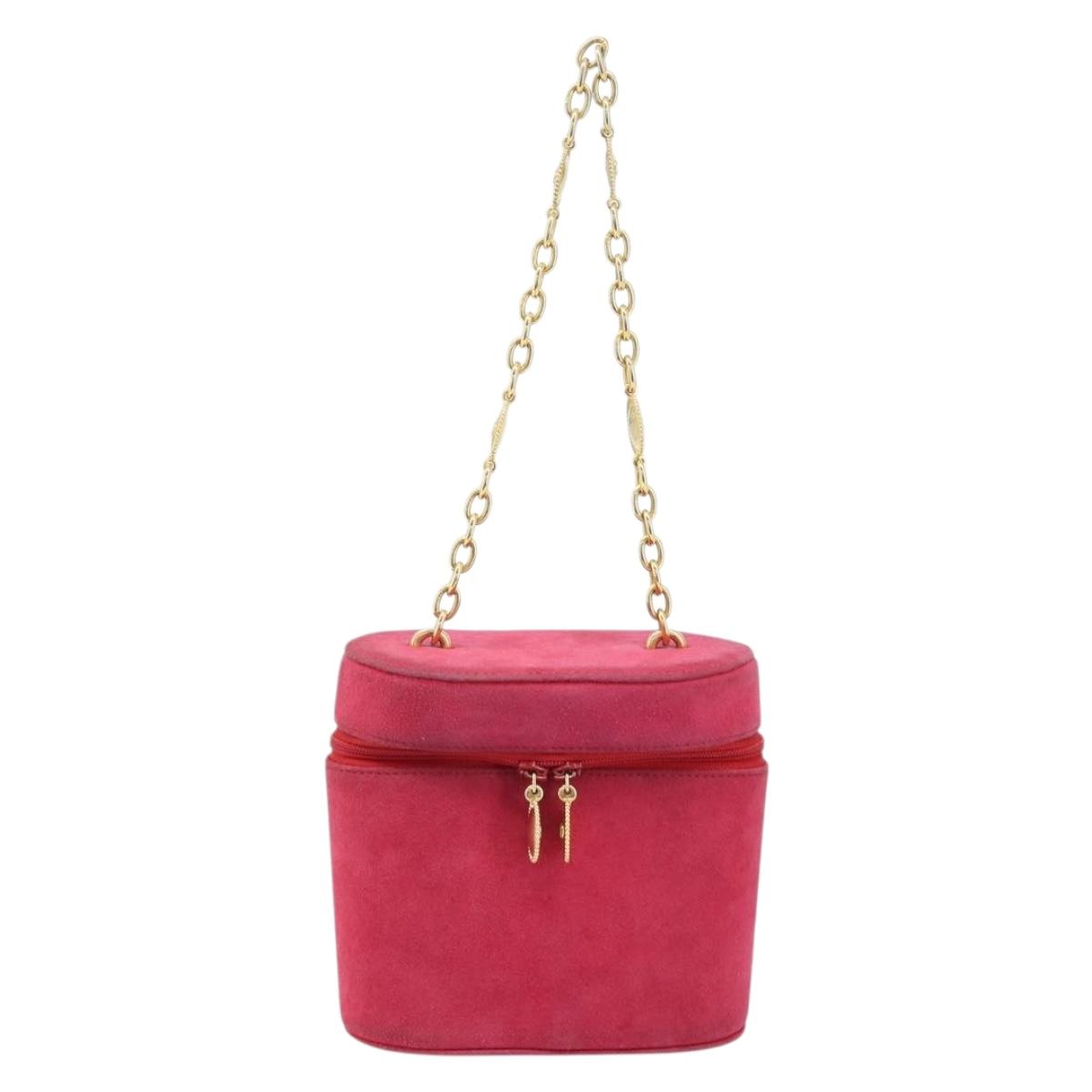 Christian Dior Chain Shoulder Bag Suede Pink Gold Auth ARZ505A