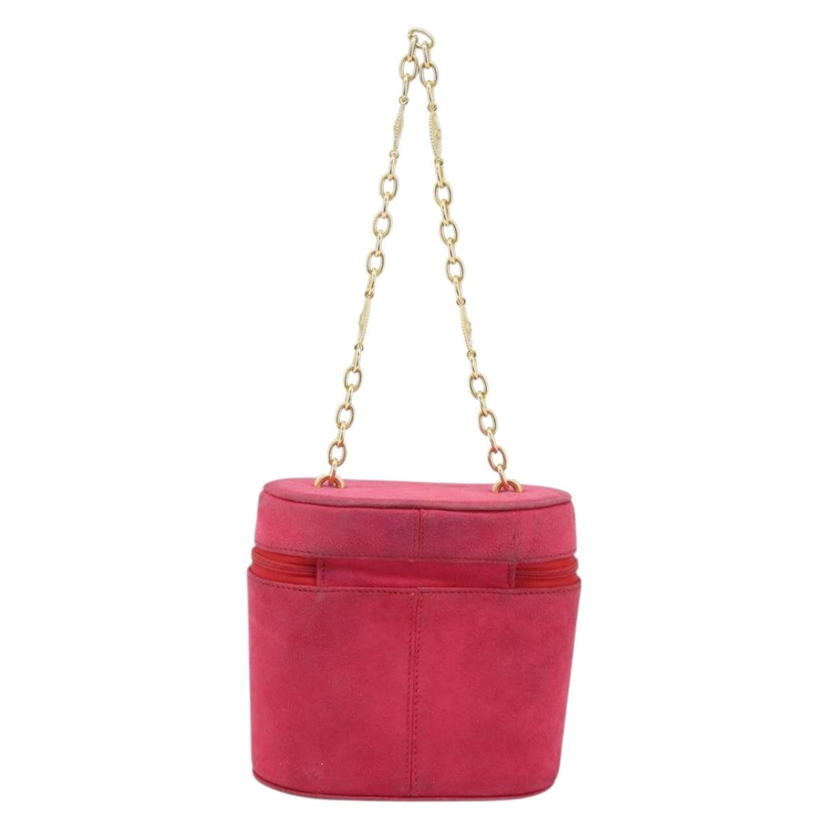 Christian Dior Chain Shoulder Bag Suede Pink Gold Auth ARZ505A