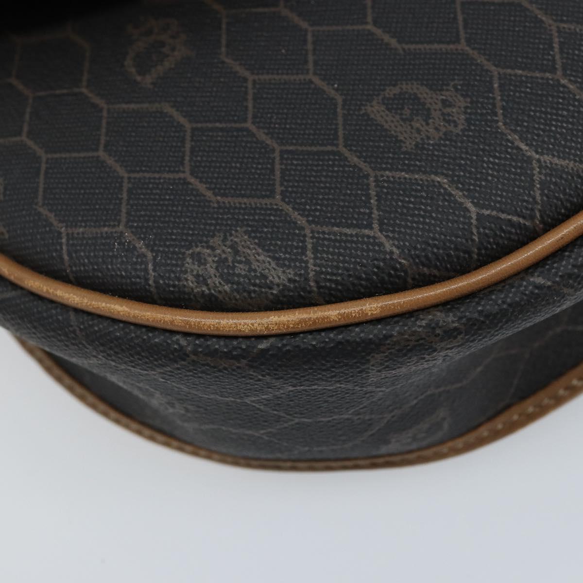Christian Dior Honeycomb Canvas Shoulder Bag PVC Black Gold Auth ARZ506