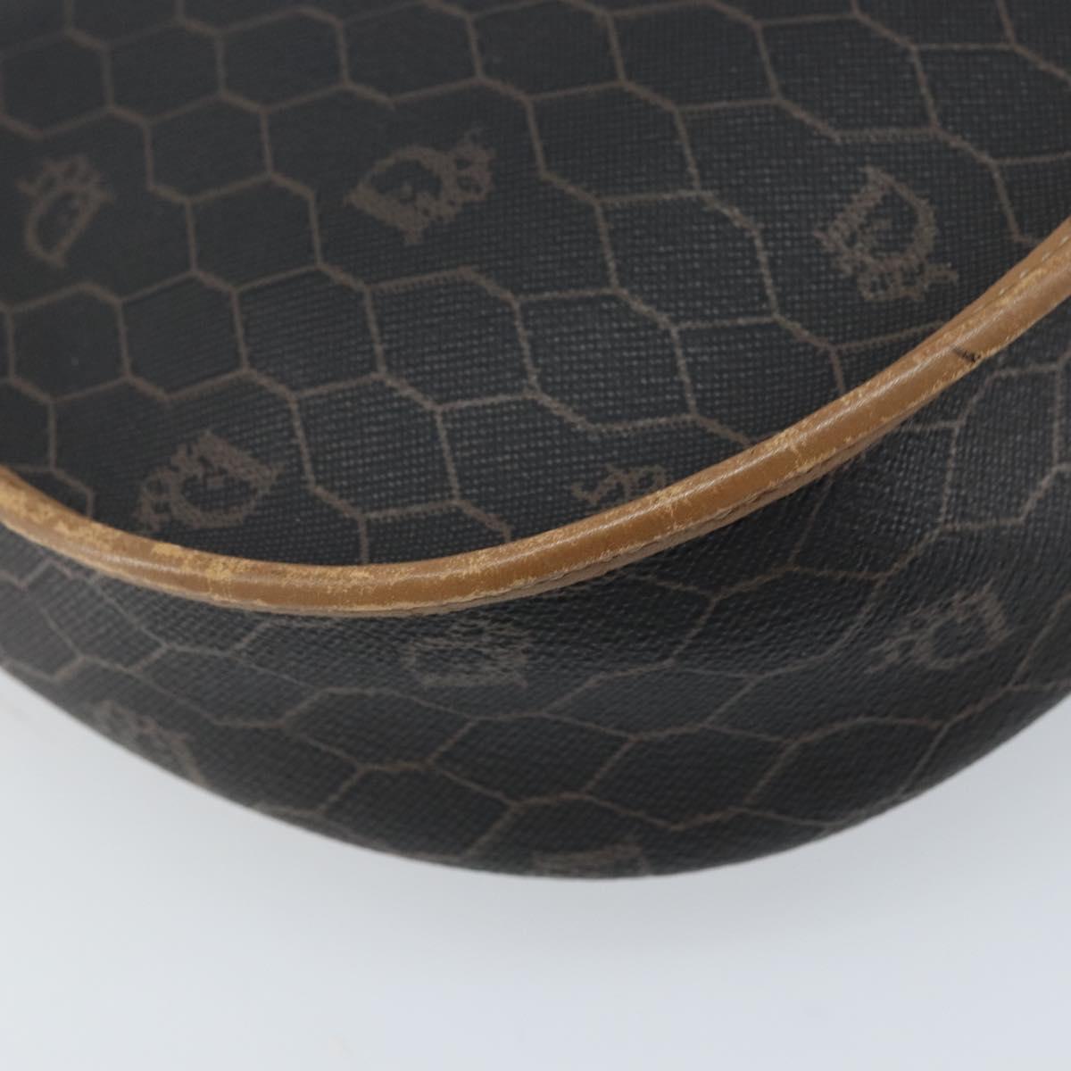 Christian Dior Honeycomb Canvas Shoulder Bag PVC Black Gold Auth ARZ506