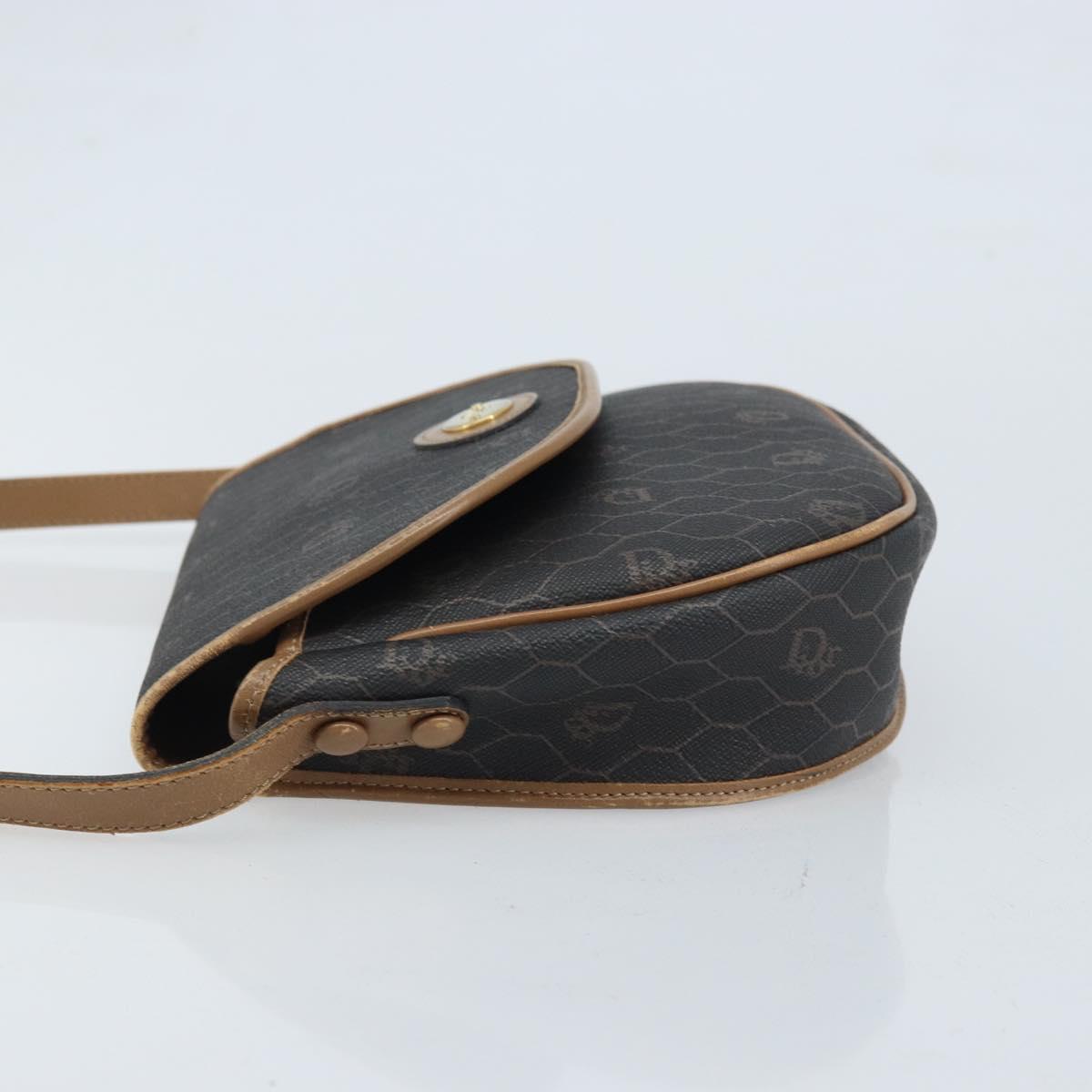 Christian Dior Honeycomb Canvas Shoulder Bag PVC Black Gold Auth ARZ506