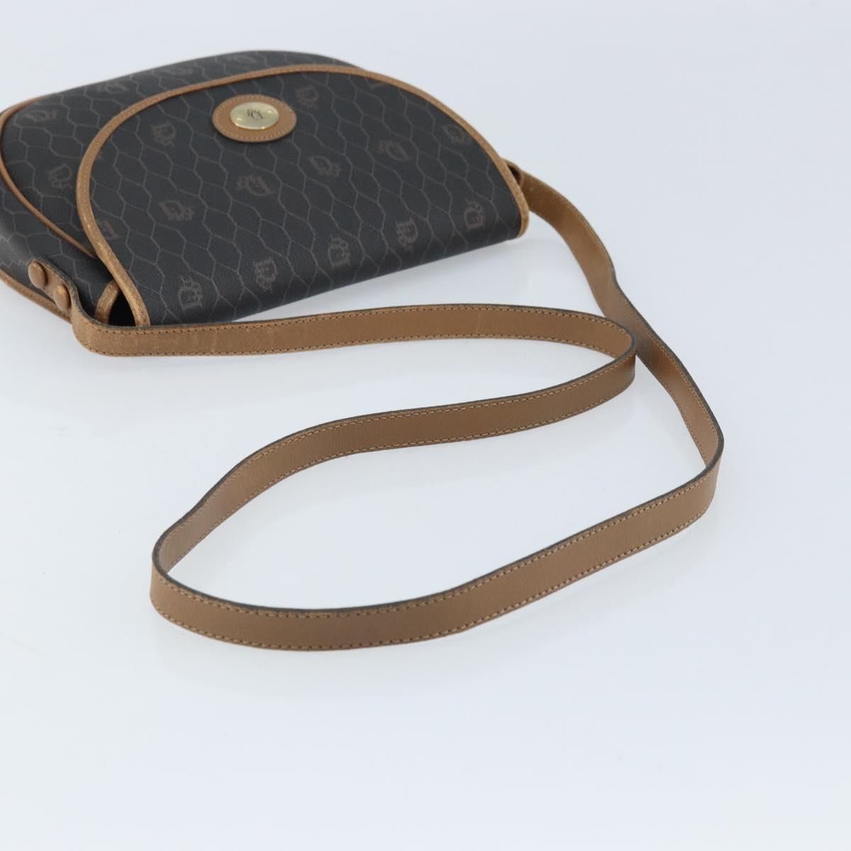 Christian Dior Honeycomb Canvas Shoulder Bag PVC Black Gold Auth ARZ506