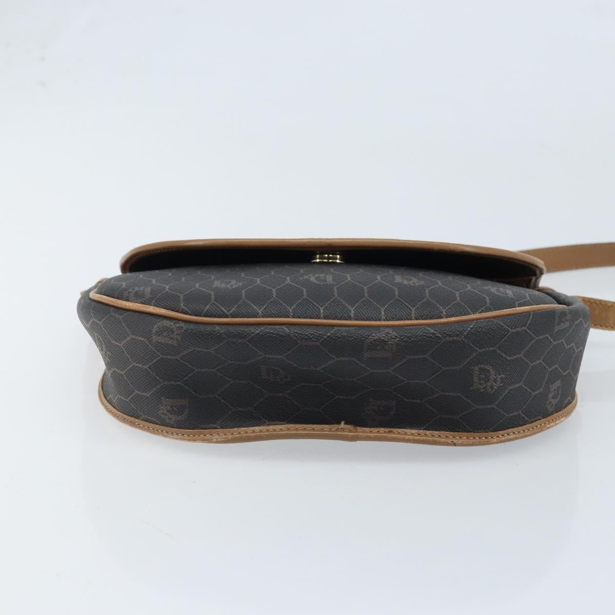 Christian Dior Honeycomb Canvas Shoulder Bag PVC Black Gold Auth ARZ506