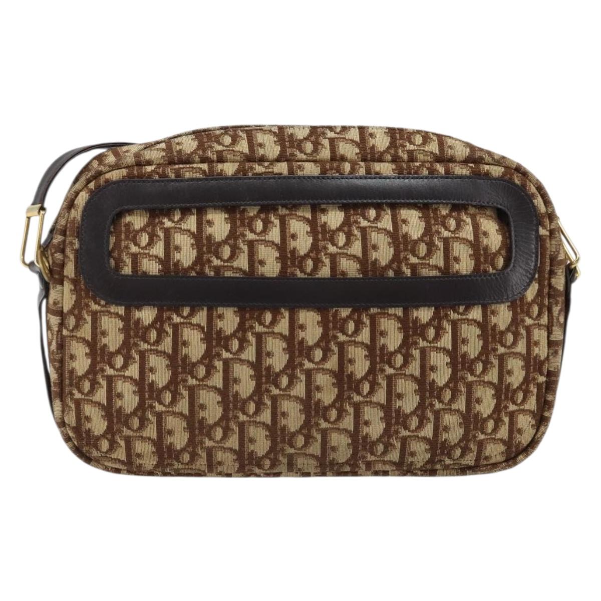 Christian Dior Trotter Canvas Shoulder Bag Beige Gold Auth ARZ509A