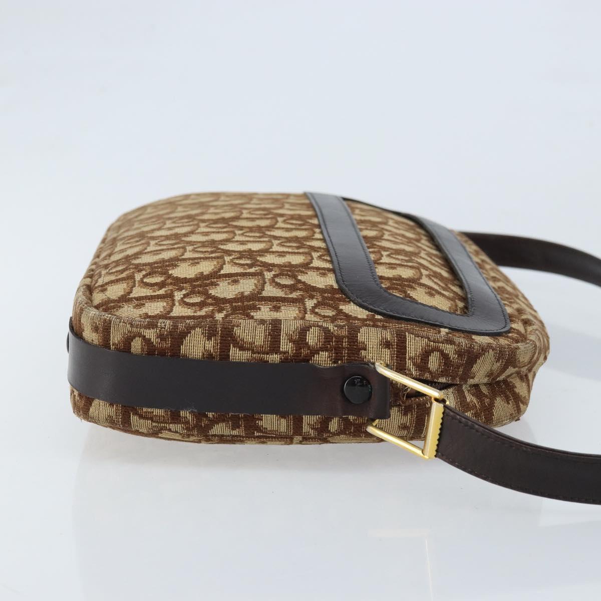 Christian Dior Trotter Canvas Shoulder Bag Beige Gold Auth ARZ509A