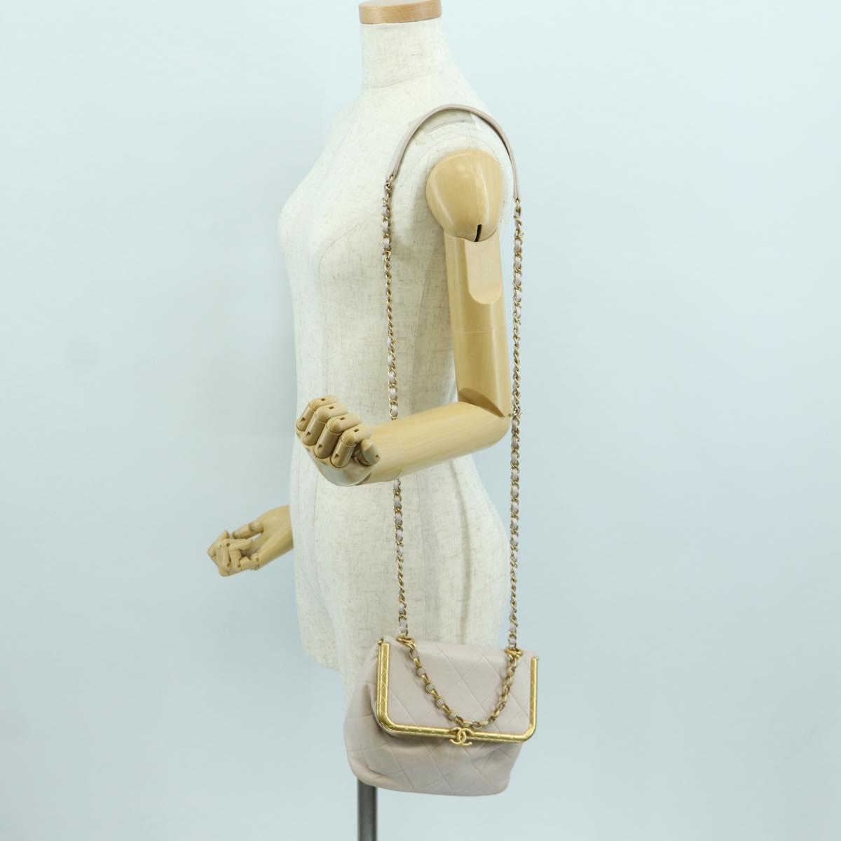 CHANEL Chain Matelasse Shoulder Bag Lamb Skin 2way Pink Gold CC Auth ARZ510V