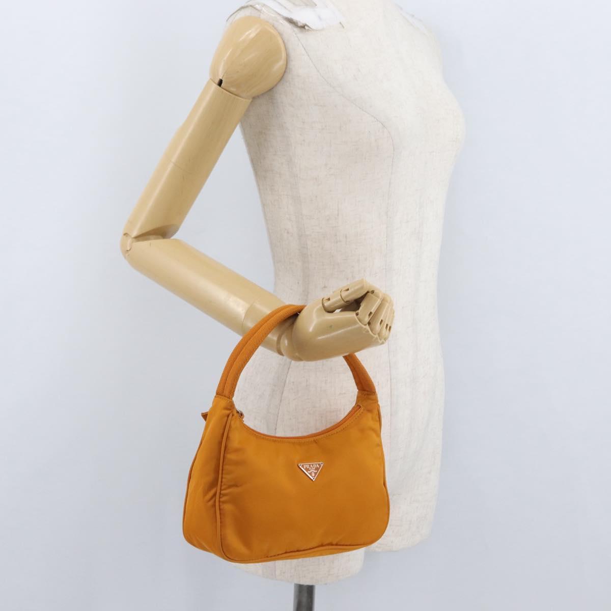 PRADA Hand Bag Nylon Orange Gold Auth ARZ521V