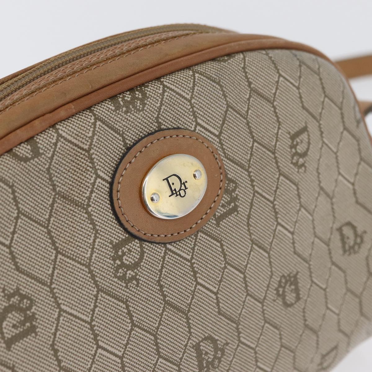 Christian Dior Honeycomb Canvas Shoulder Bag PVC Beige Gold Auth ARZ525