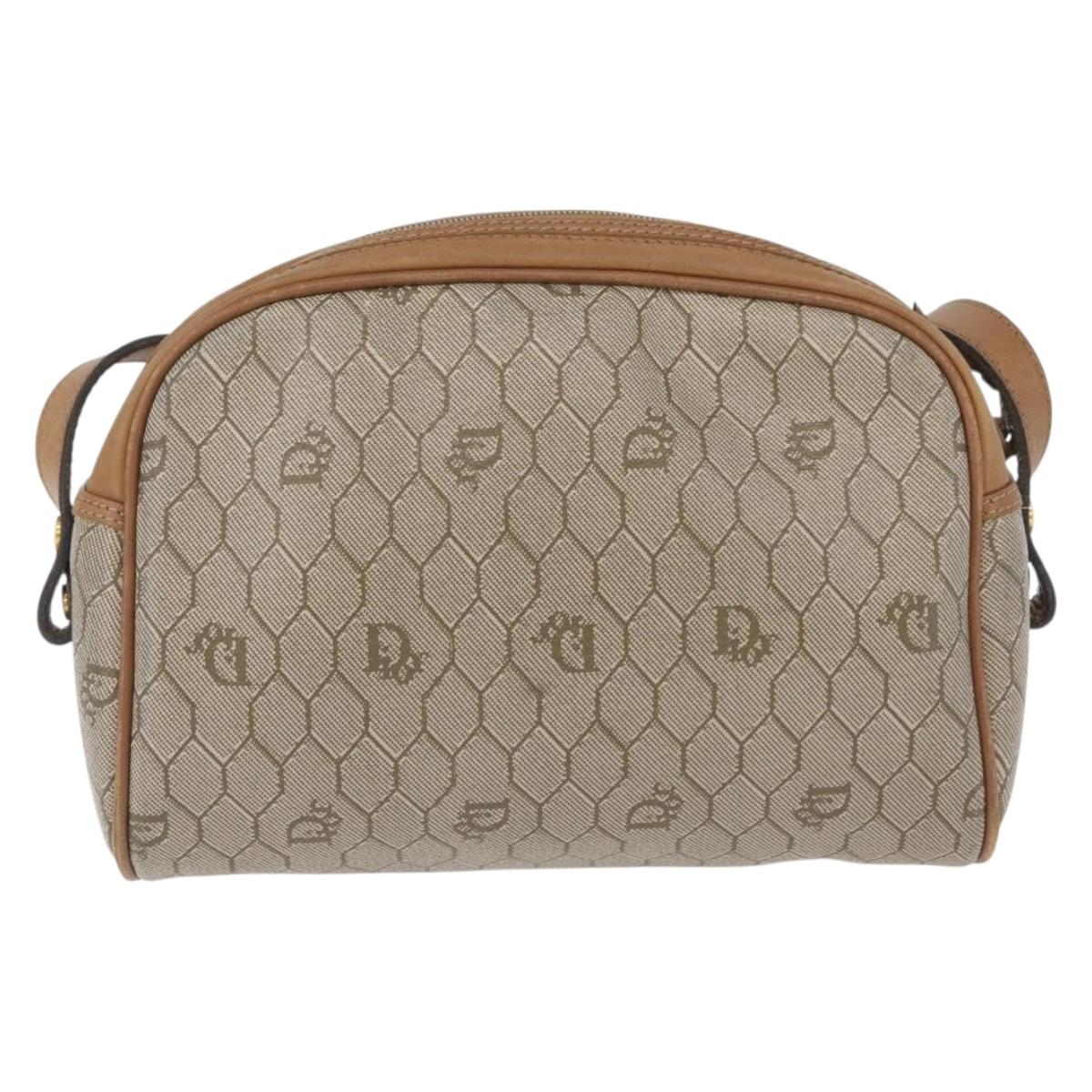Christian Dior Honeycomb Canvas Shoulder Bag PVC Beige Gold Auth ARZ525