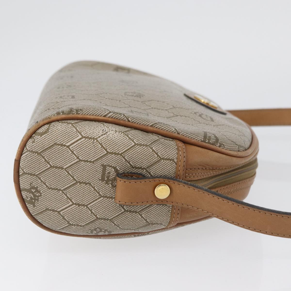 Christian Dior Honeycomb Canvas Shoulder Bag PVC Beige Gold Auth ARZ525