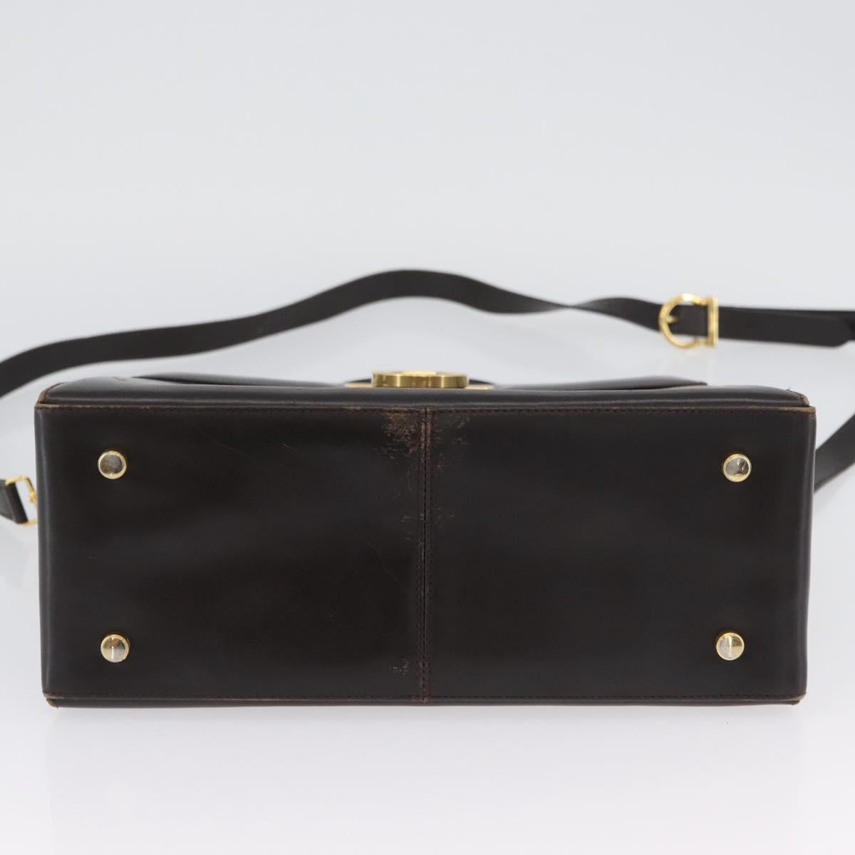 Salvatore Ferragamo Gancini Hand Bag Leather 2way Brown Gold Auth ARZ526