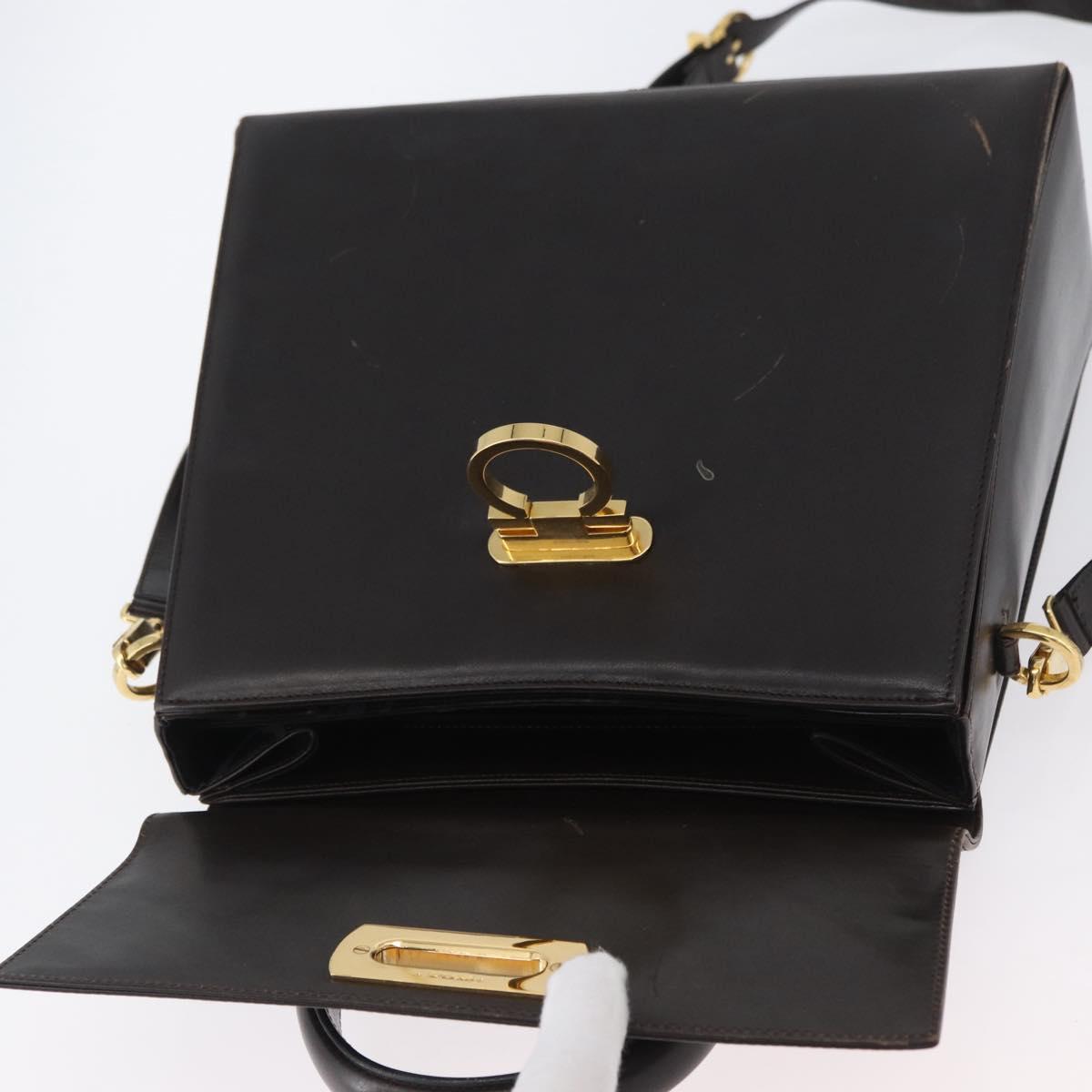 Salvatore Ferragamo Gancini Hand Bag Leather 2way Brown Gold Auth ARZ526