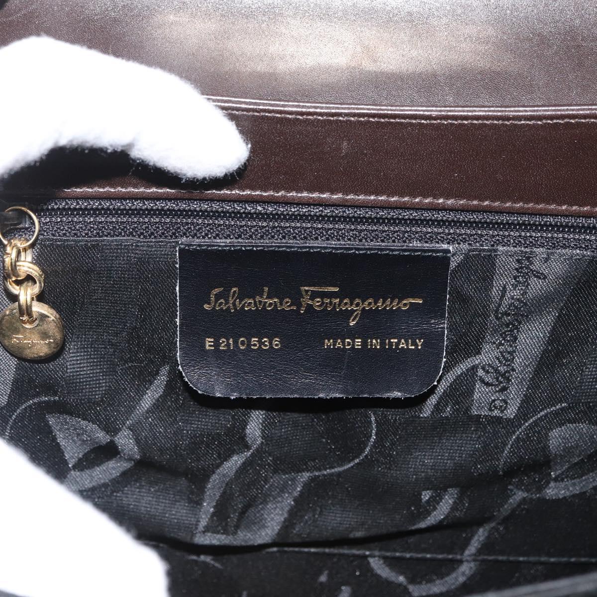Salvatore Ferragamo Gancini Hand Bag Leather 2way Brown Gold Auth ARZ526