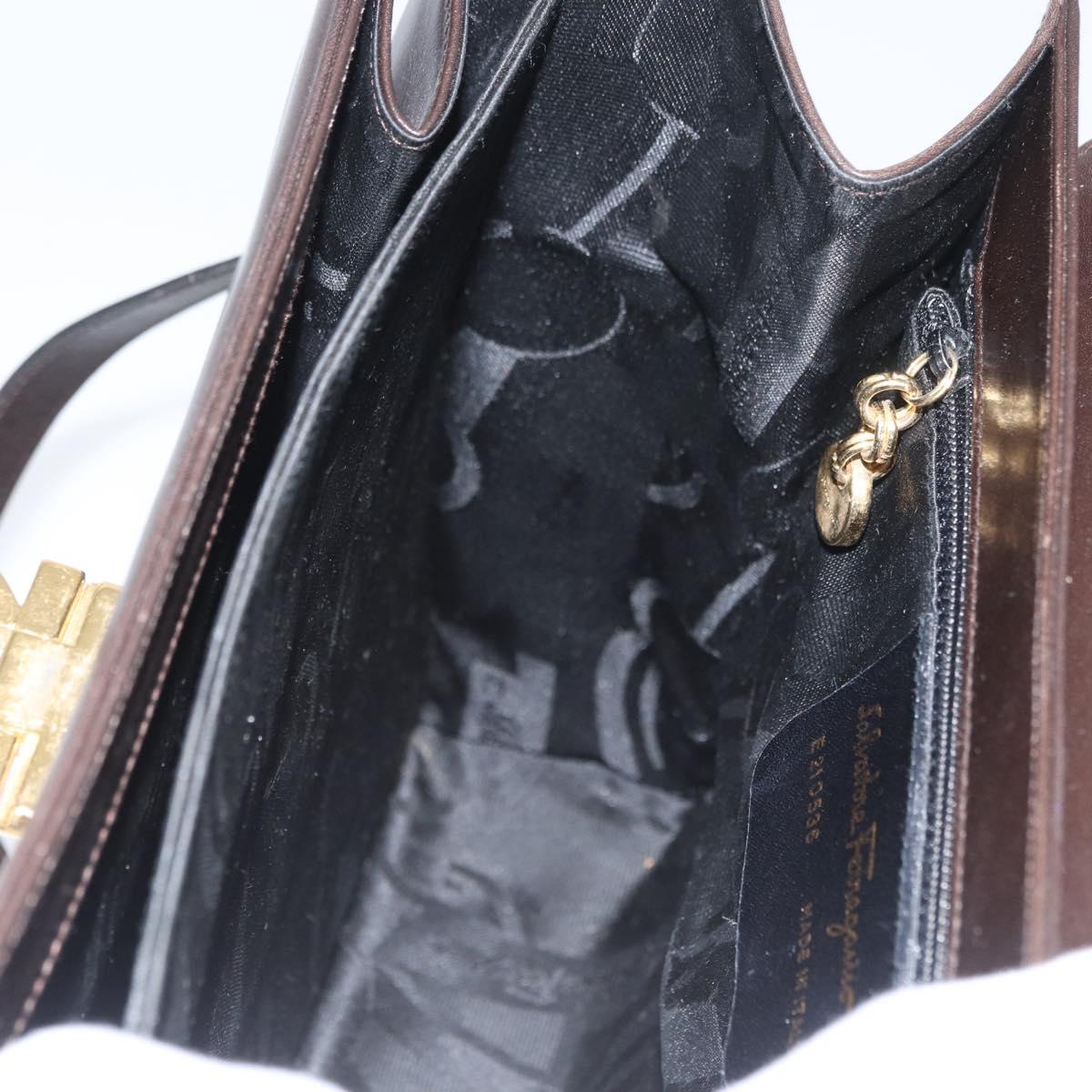 Salvatore Ferragamo Gancini Hand Bag Leather 2way Brown Gold Auth ARZ526